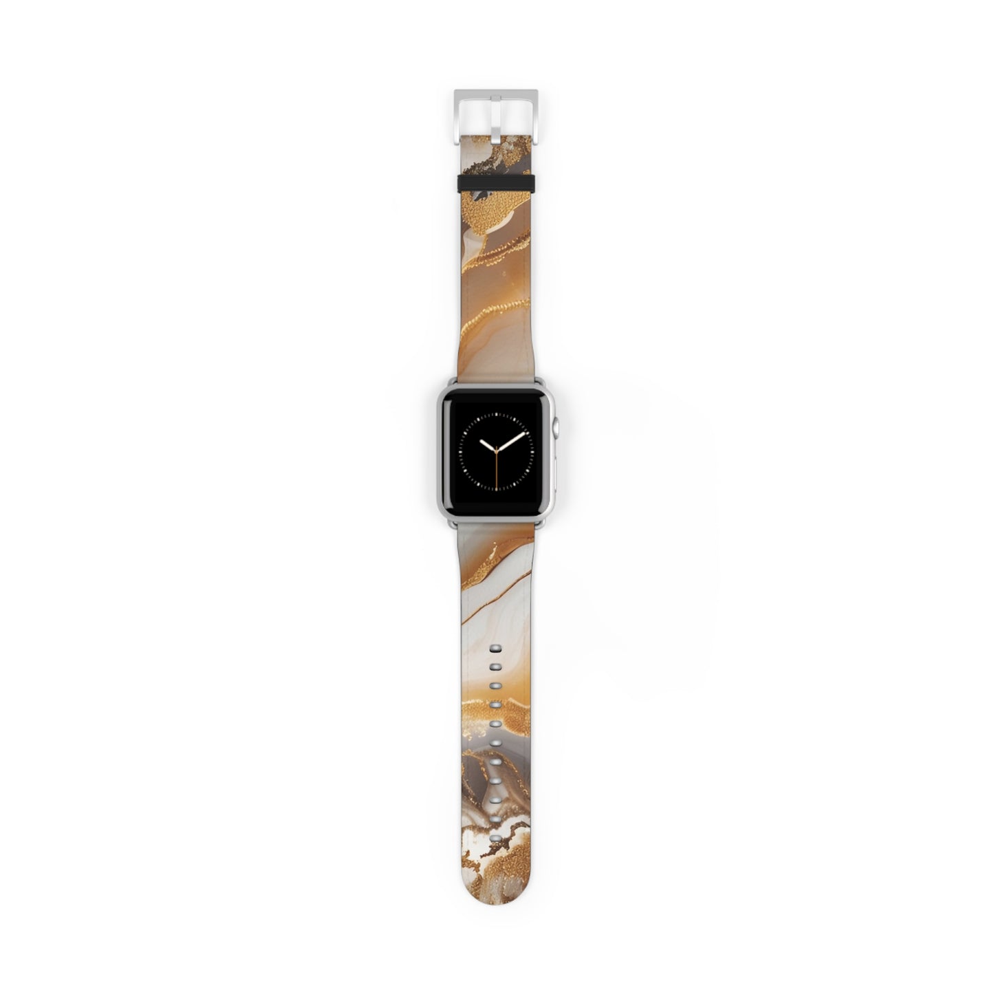 Marble and gold Apple Watch band with faux-leather strap, luxury accessory for men and women, modern stainless steel buckle