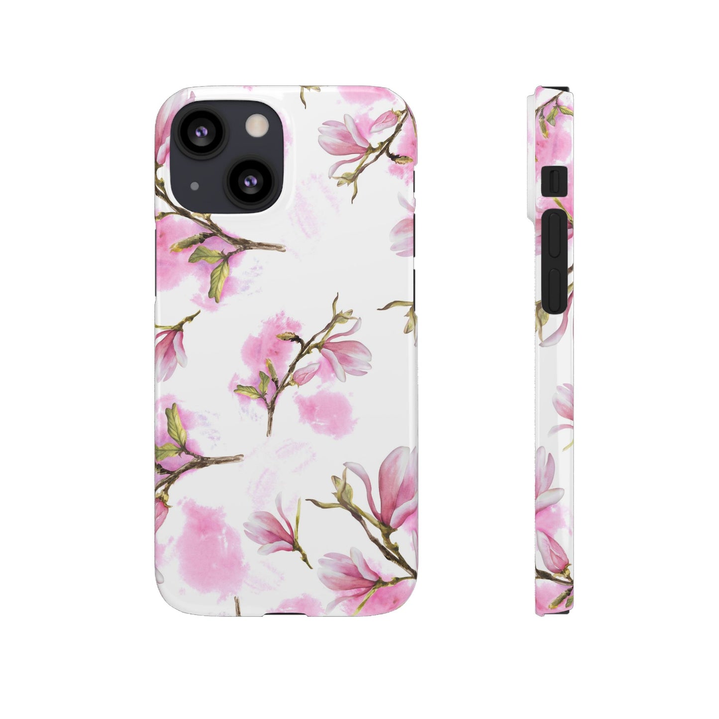 Floral Magnolia Slim Phone Case – Pink Watercolor Snap Case for Apple iPhone and Samsung Galaxy.