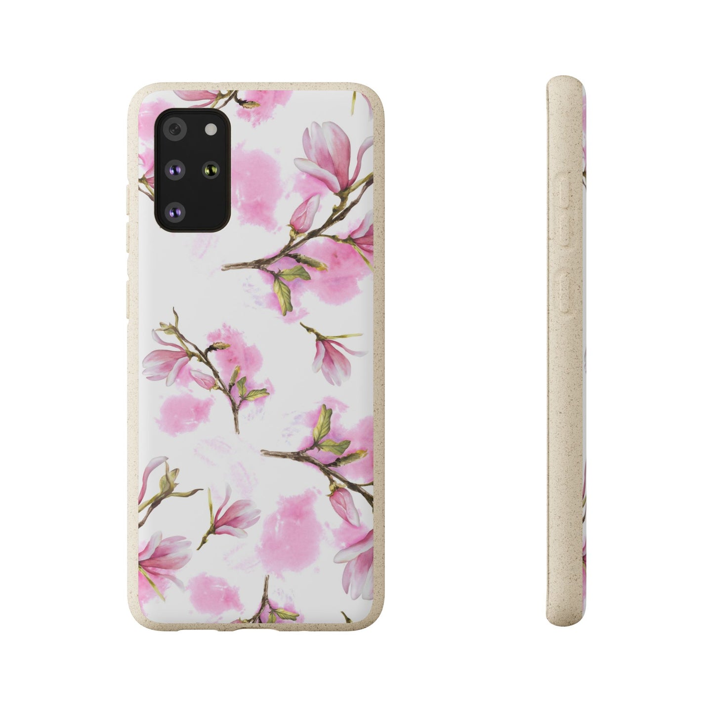 Biodegradable Phone Case — Pink Magnolia Floral Eco Phone Cover for Apple iPhone and Samsung Galaxy.