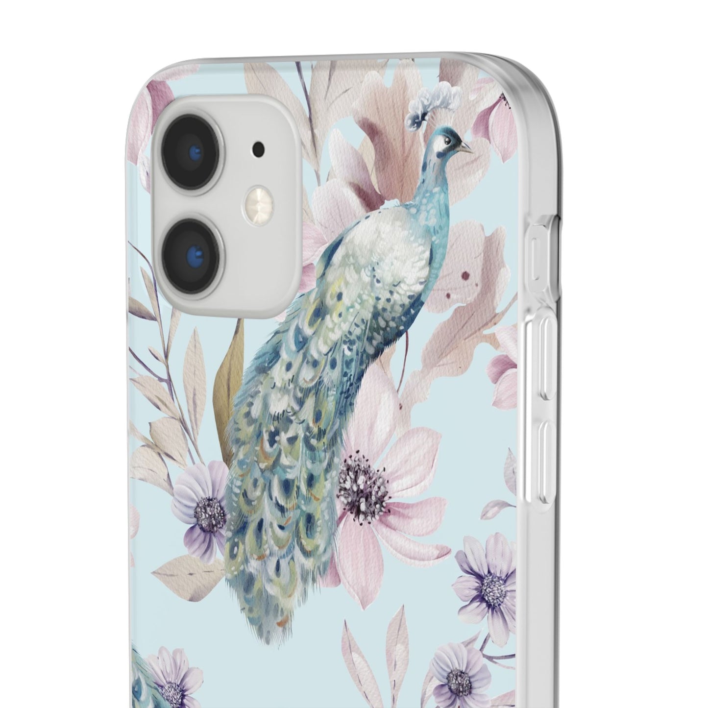 Peacock Floral Phone Case — Pastel Watercolor Bird Slim Case
