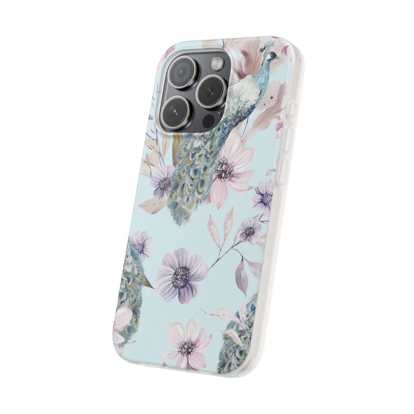 Peacock Floral Phone Case — Pastel Watercolor Bird Slim Case