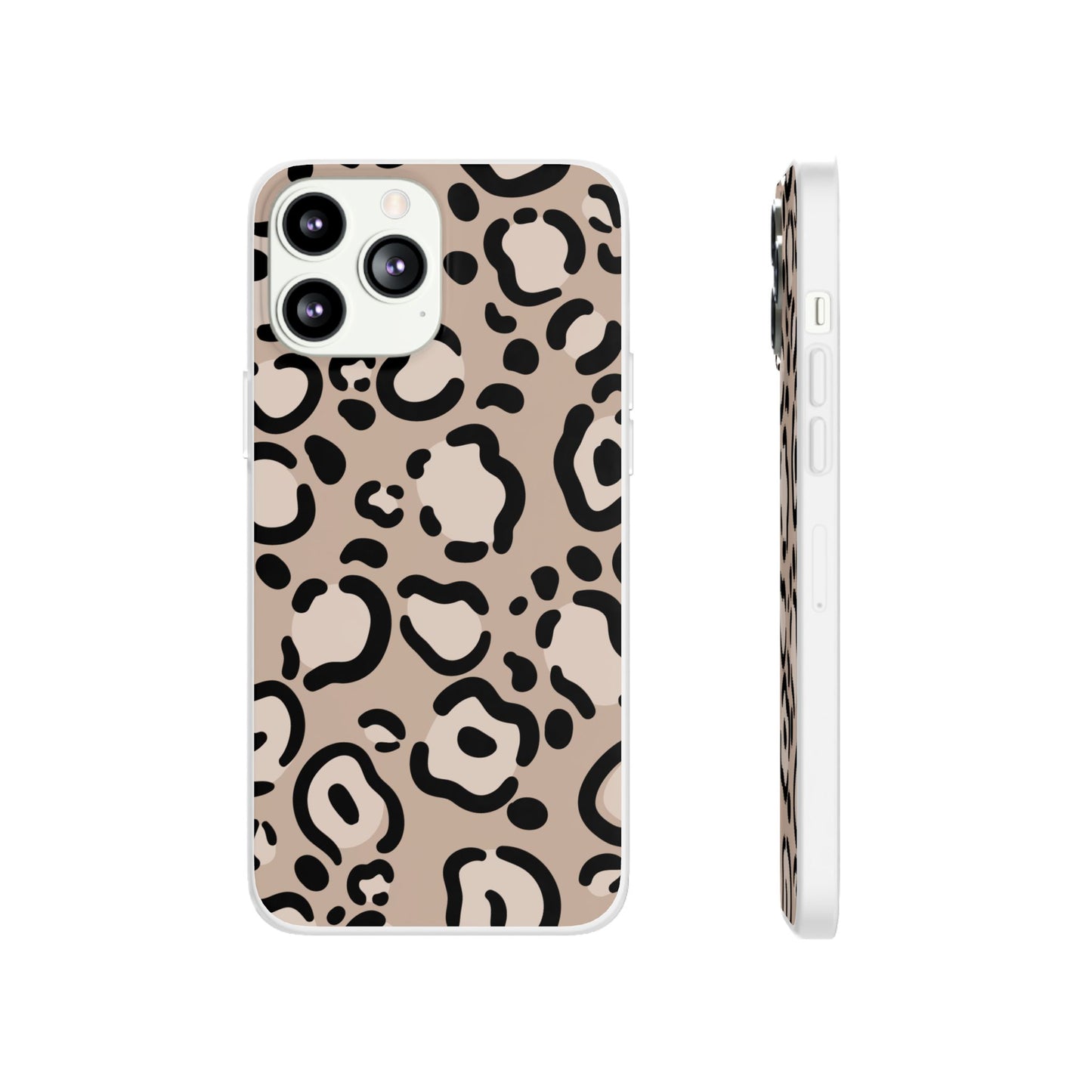 Beige Black Leopard Print Flexi Case for Apple iPhone and Samsung Galaxy.