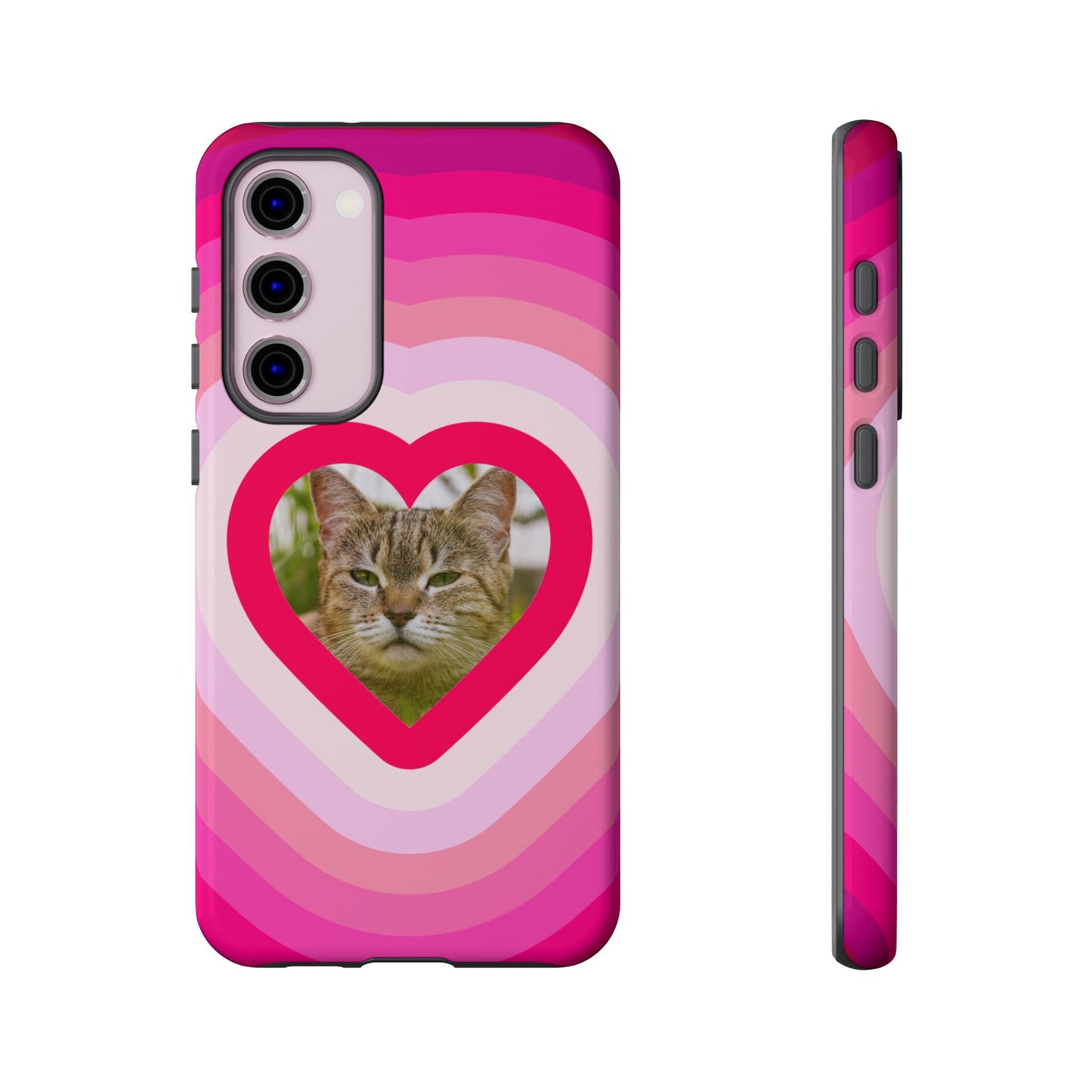 Single Image Personalised  Heart Photo Phone Case – Pink Gradient Love Tough Case for Apple iPhone, Samsung Galaxy and Google Pixel.