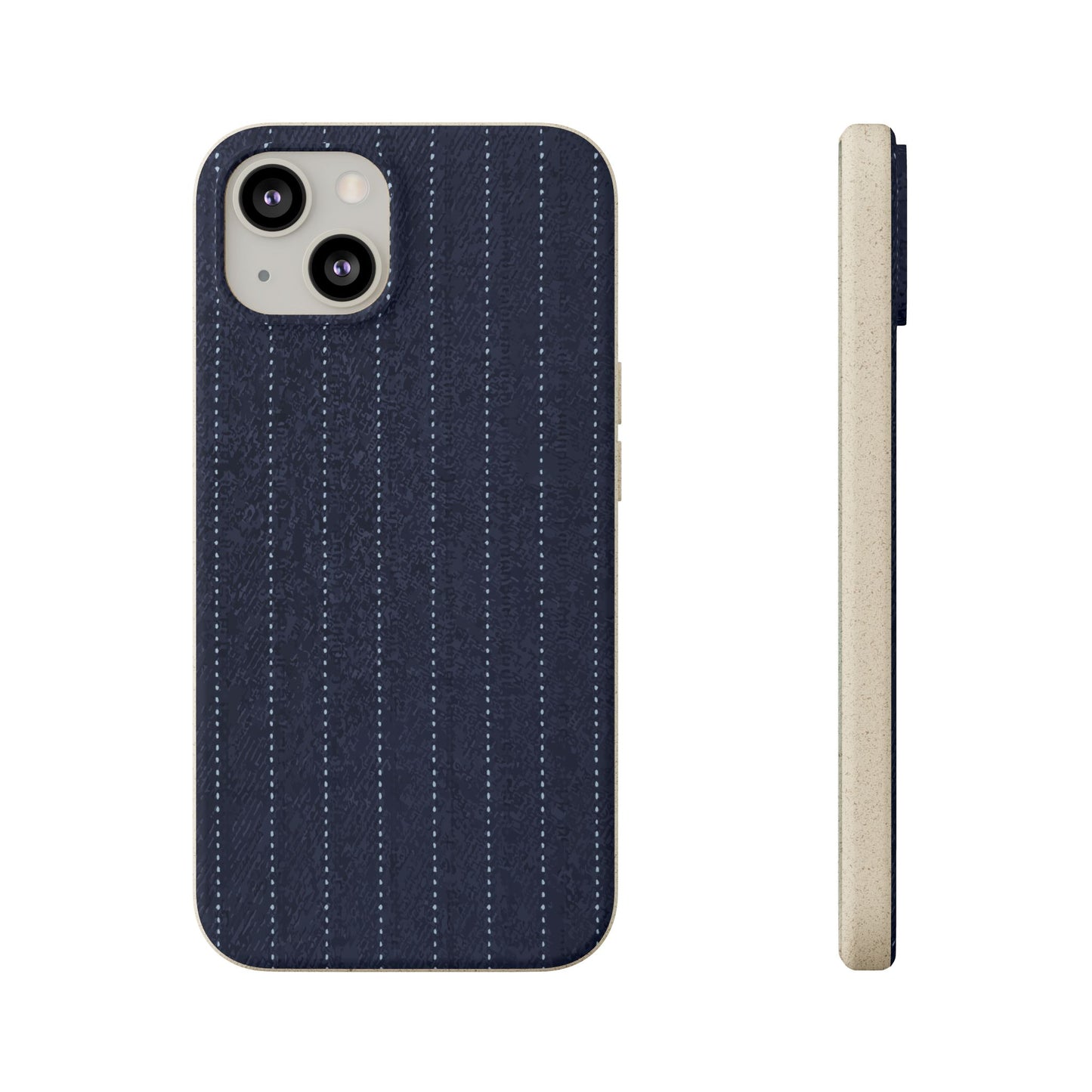Biodegradable Pinstripe Phone Case — Eco-Friendly Navy Fabric Phone Cover for Apple iPhone and Samsung Galaxy.