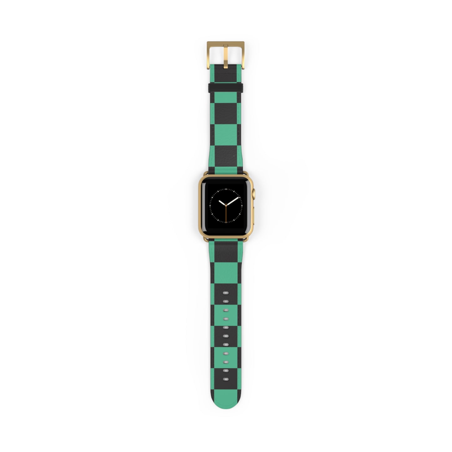 Tanjiro Apple Watch band with black and green chequered pattern, luxury faux-leather strap, fashion accessory