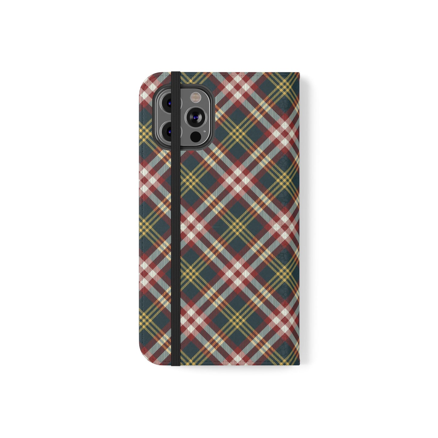 Tartan Flip Phone Case — Yellow & Red Plaid Wallet Cover