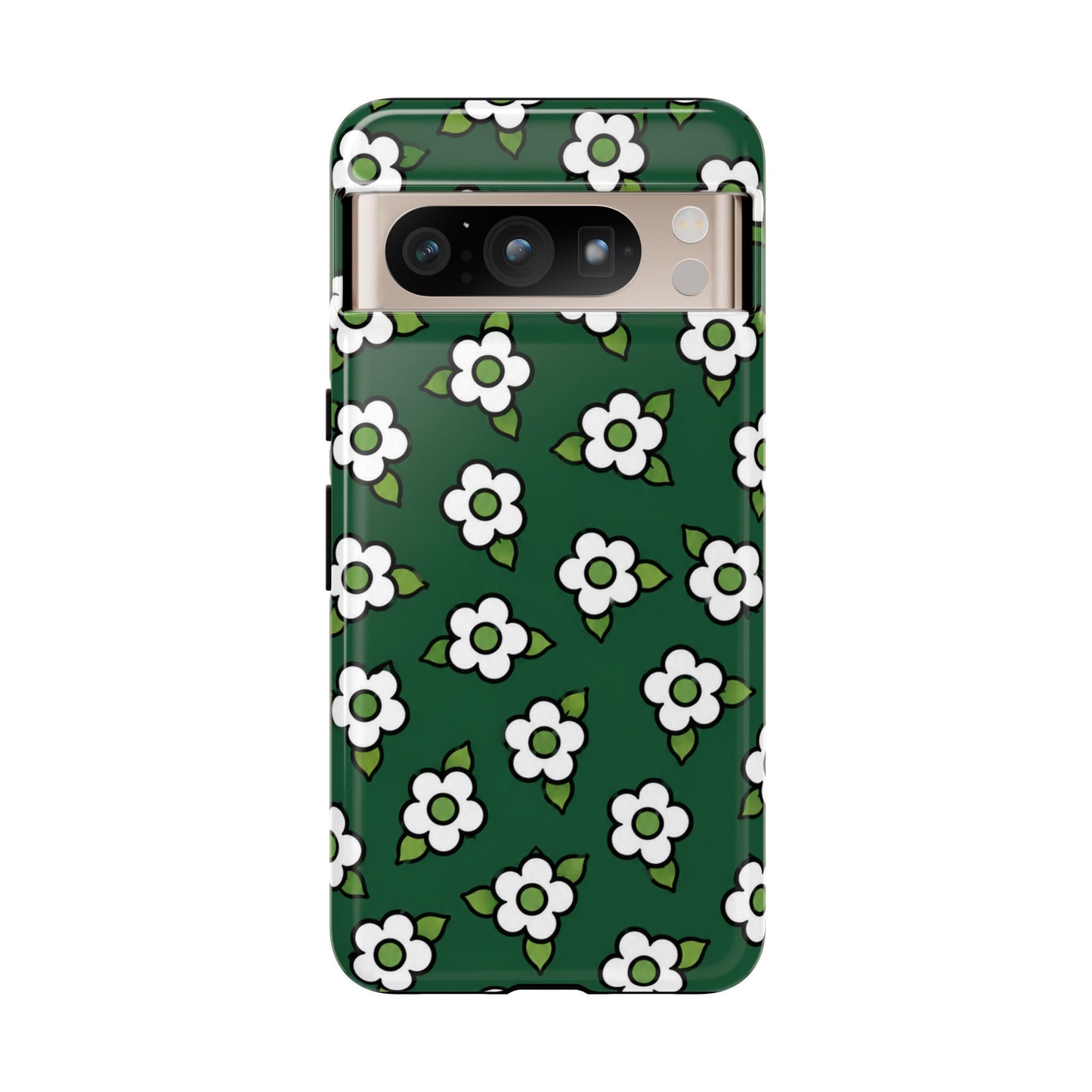 Floral Tough Case — Green White Daisy Protective Phone Cover