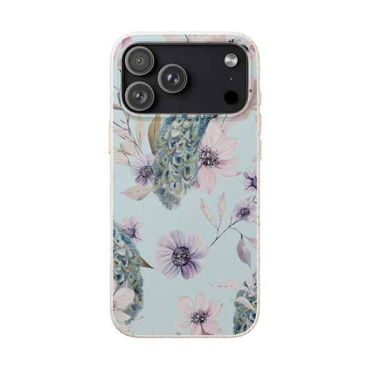 Peacock Floral Biodegradable Phone Case — Eco-Friendly Cover for Apple iPhone and Samsung Galaxy.
