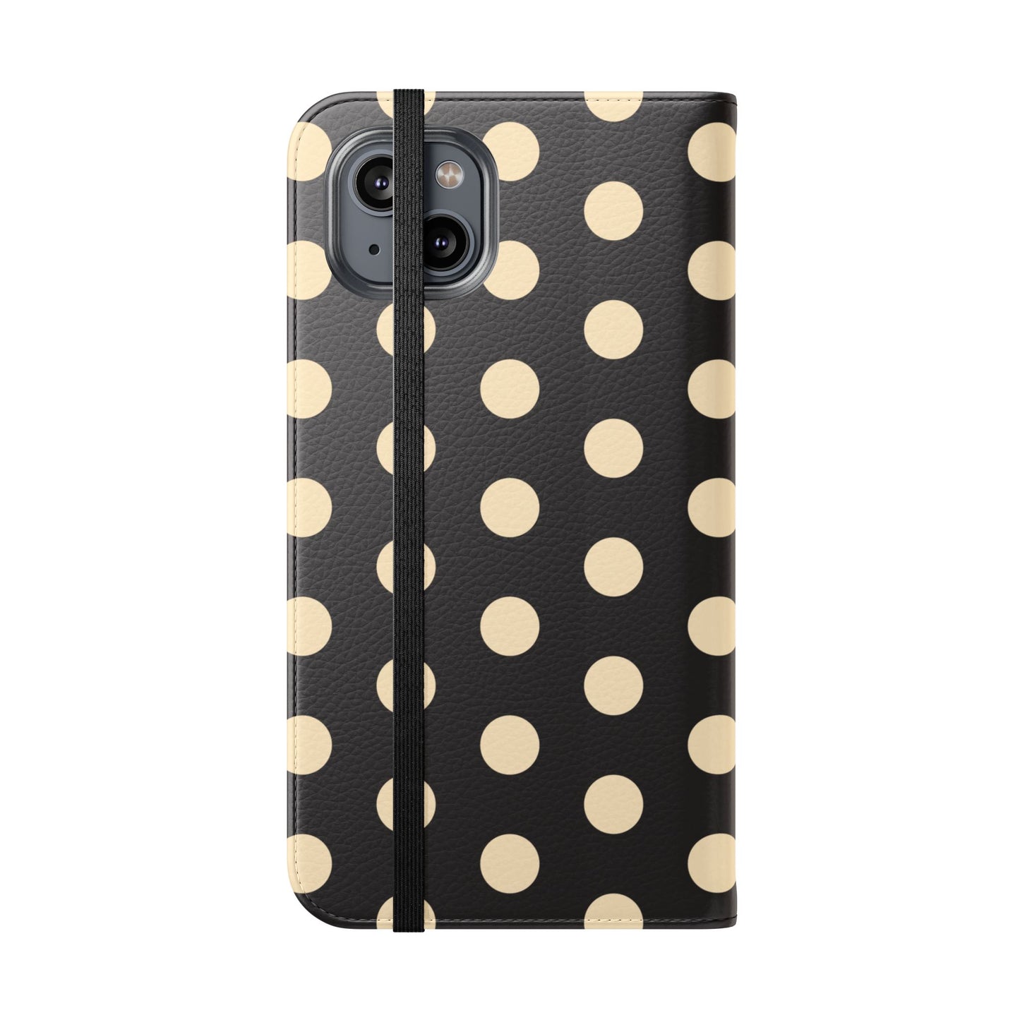 Polka Dot Flip Phone Case – Retro Black & Cream Wallet Cover