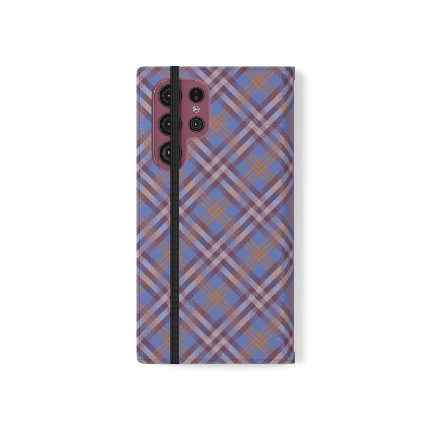 Tartan Flip Phone Case — Violet & Orange Plaid Wallet Cover