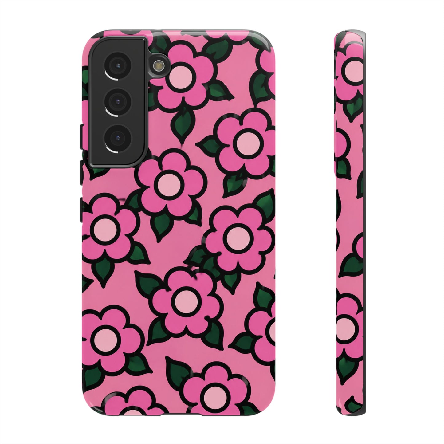 Pink Floral Tough Phone Case — Cute Retro Flower Protective Cover
