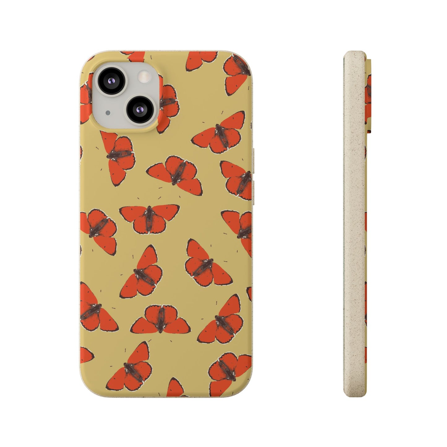 Biodegradable Retro Red Butterfly Pattern Phone Case for Apple iPhone and Samsung Galaxy.