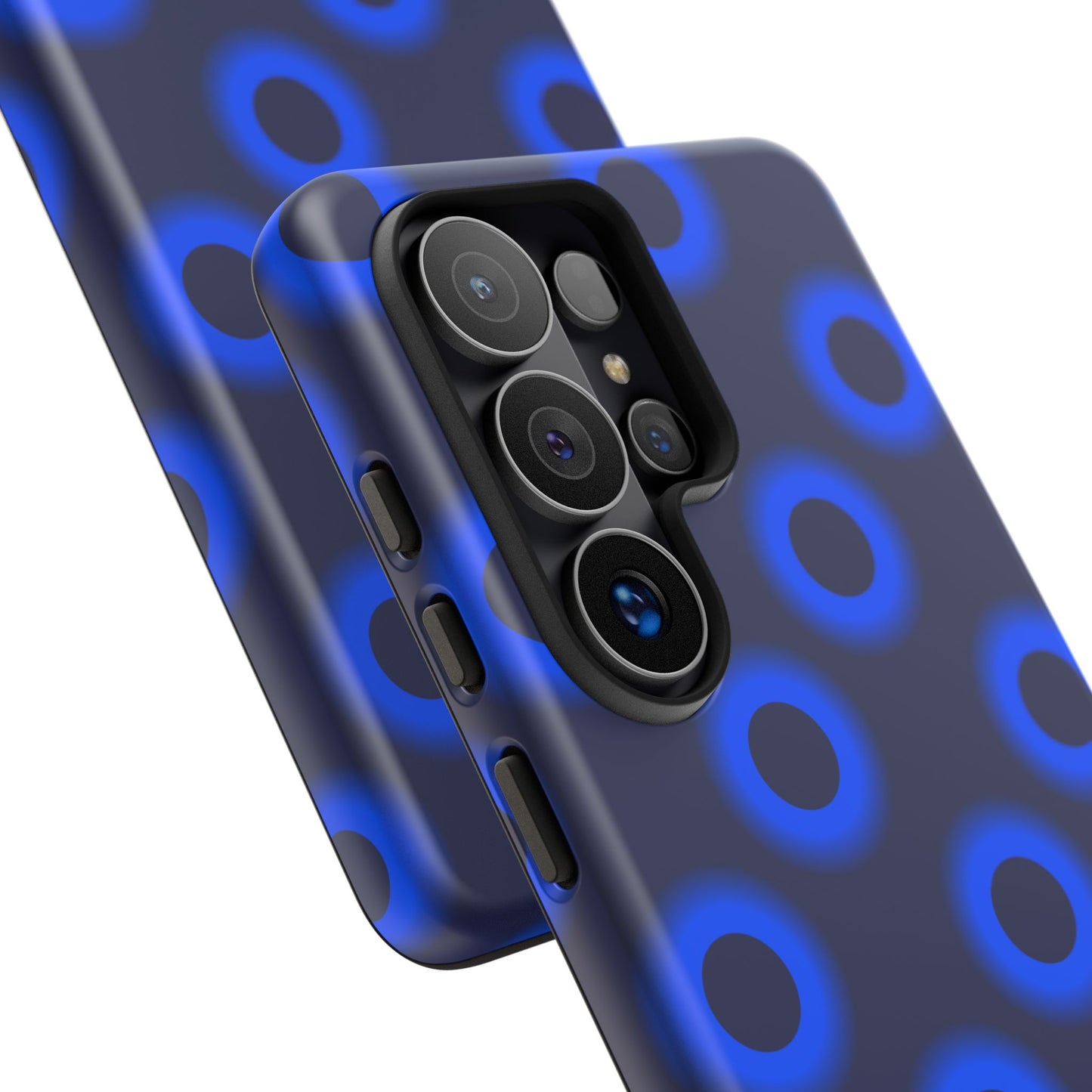 Blue Neon Dot Tough Phone Case — Protective iPhone Cover with Geometric Ring Pattern