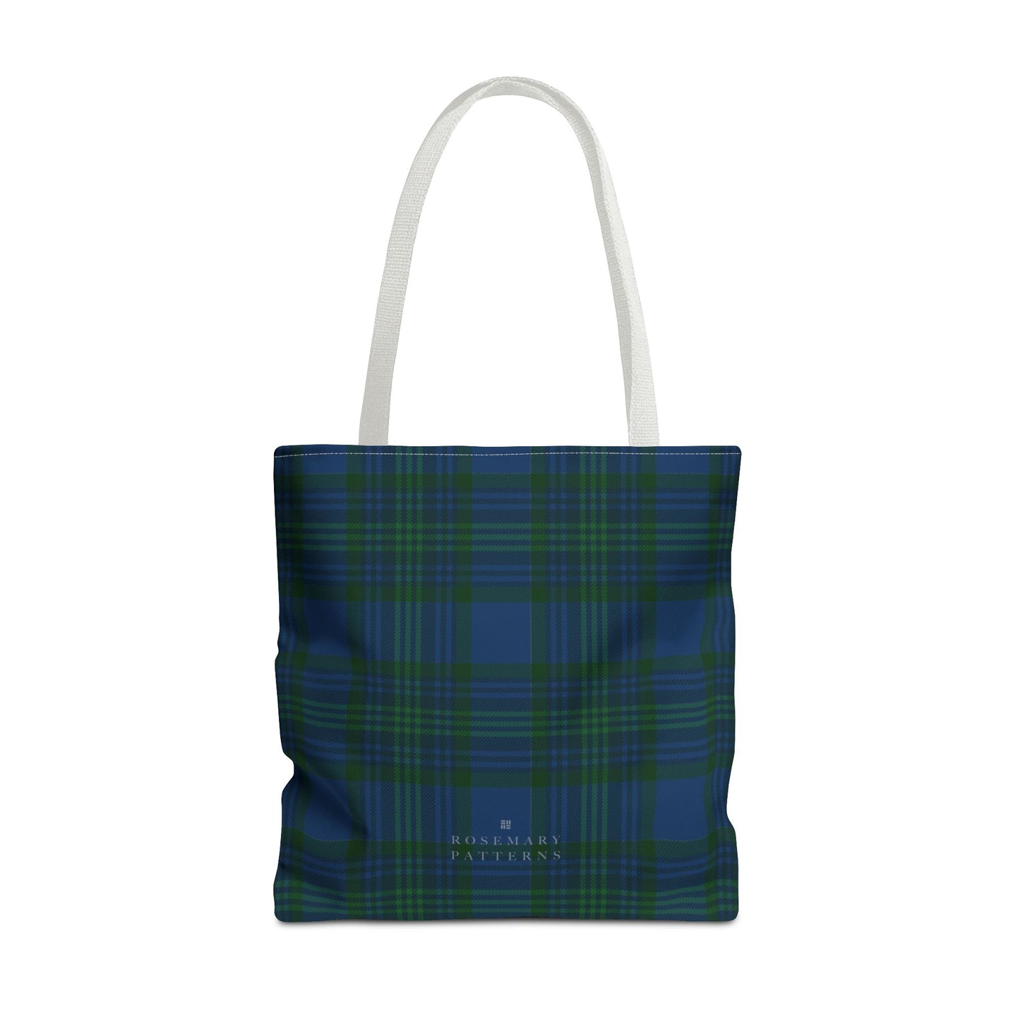 Tartan plaid tote bag in blue and green, eco friendly reusable market tote with Scottish pattern, cotton handles