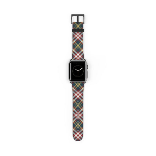 Plaid watch band in classic red and green tartan, cozy accessory for Apple Watch, stainless steel buckle, autumn style