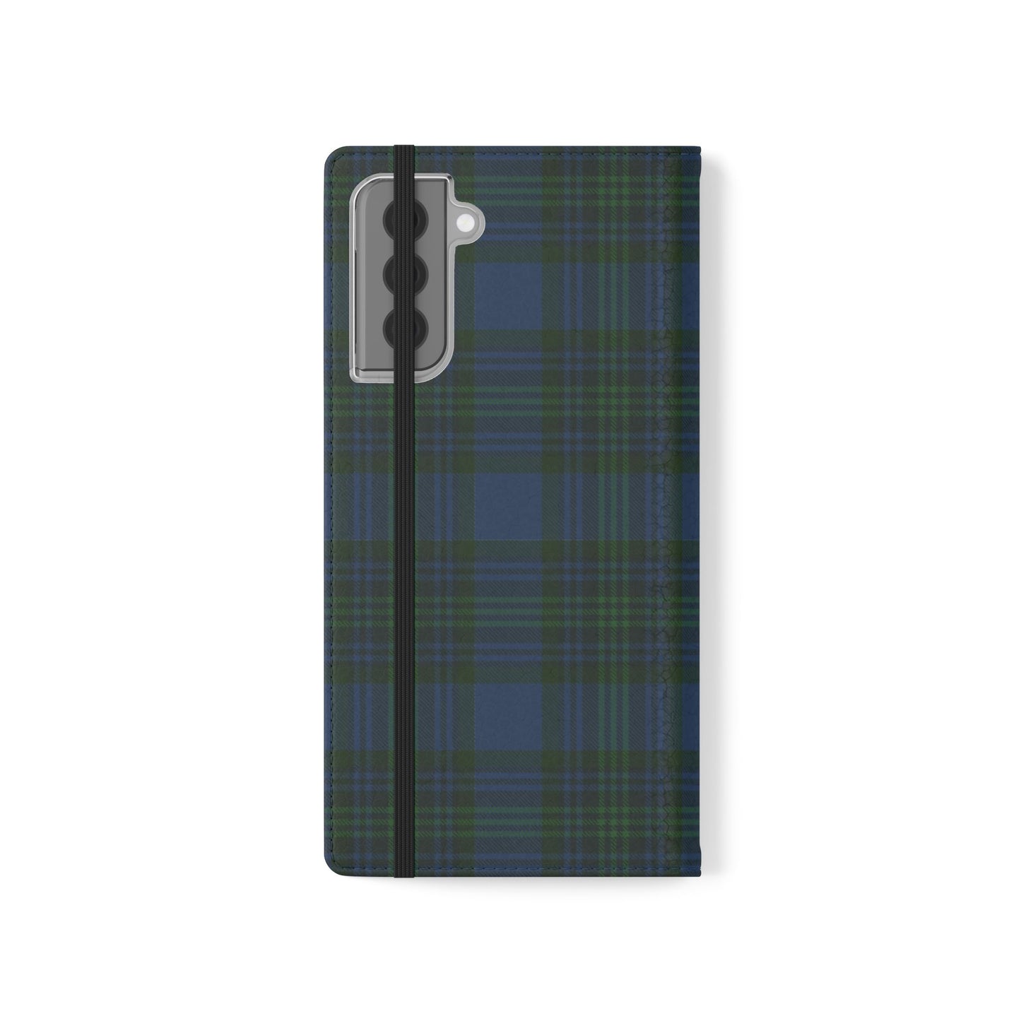 Tartan Flip Phone Case — Navy & Green Plaid Wallet Cover