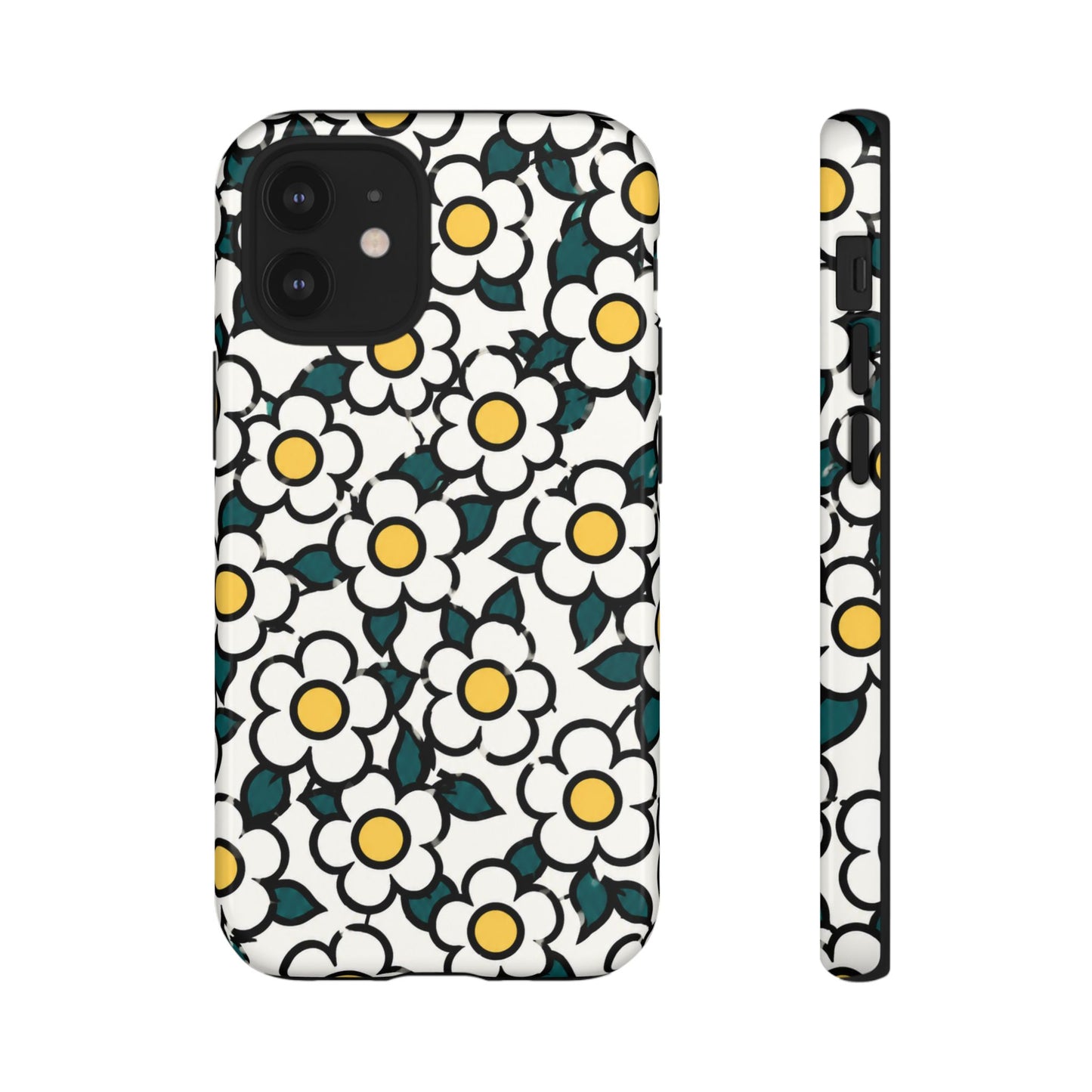 Floral Daisy Tough Phone Case — Retro White & Yellow Protective Cover