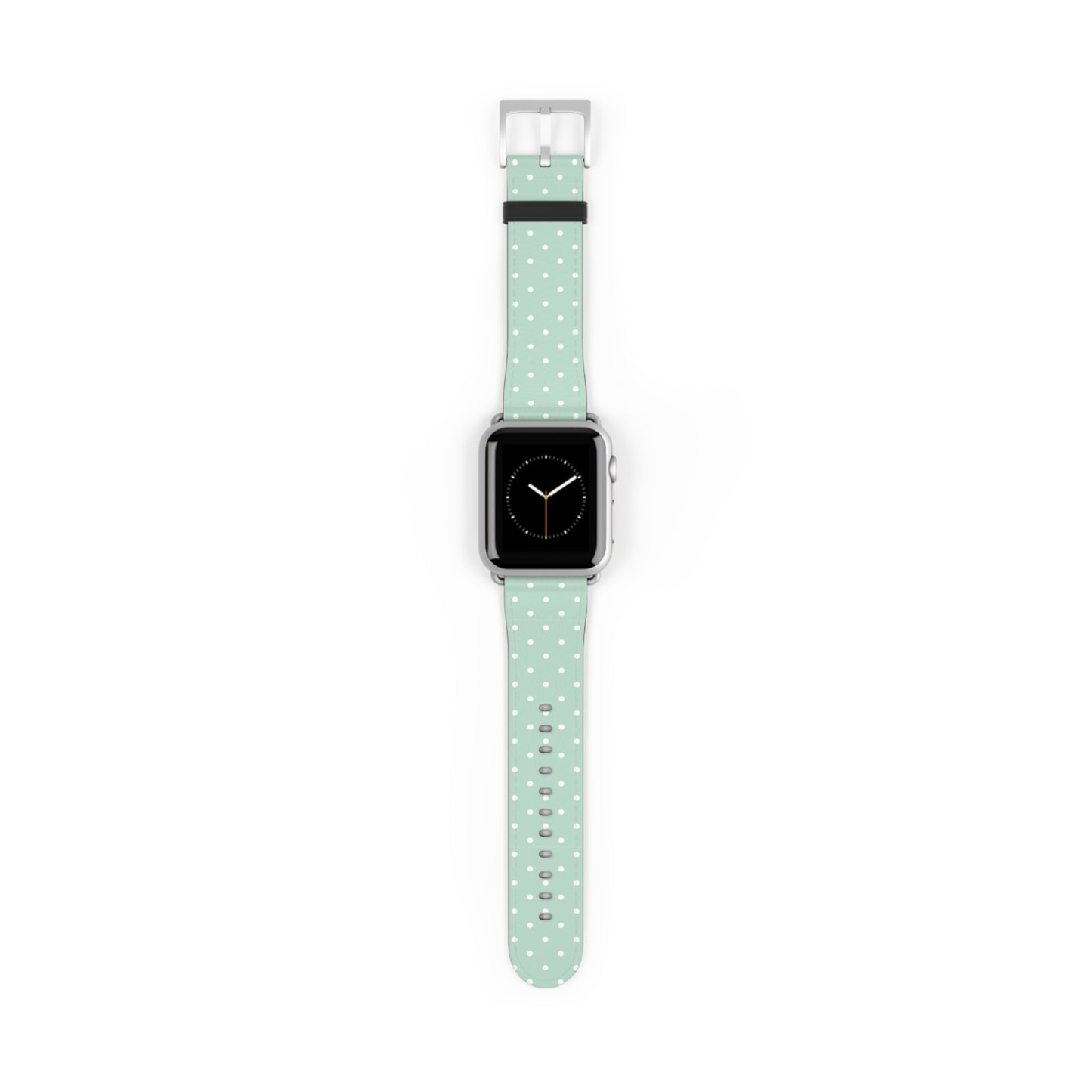 Mint polka dot watch band in pastel green, cute apple watch band for women, soft faux leather strap with white stars