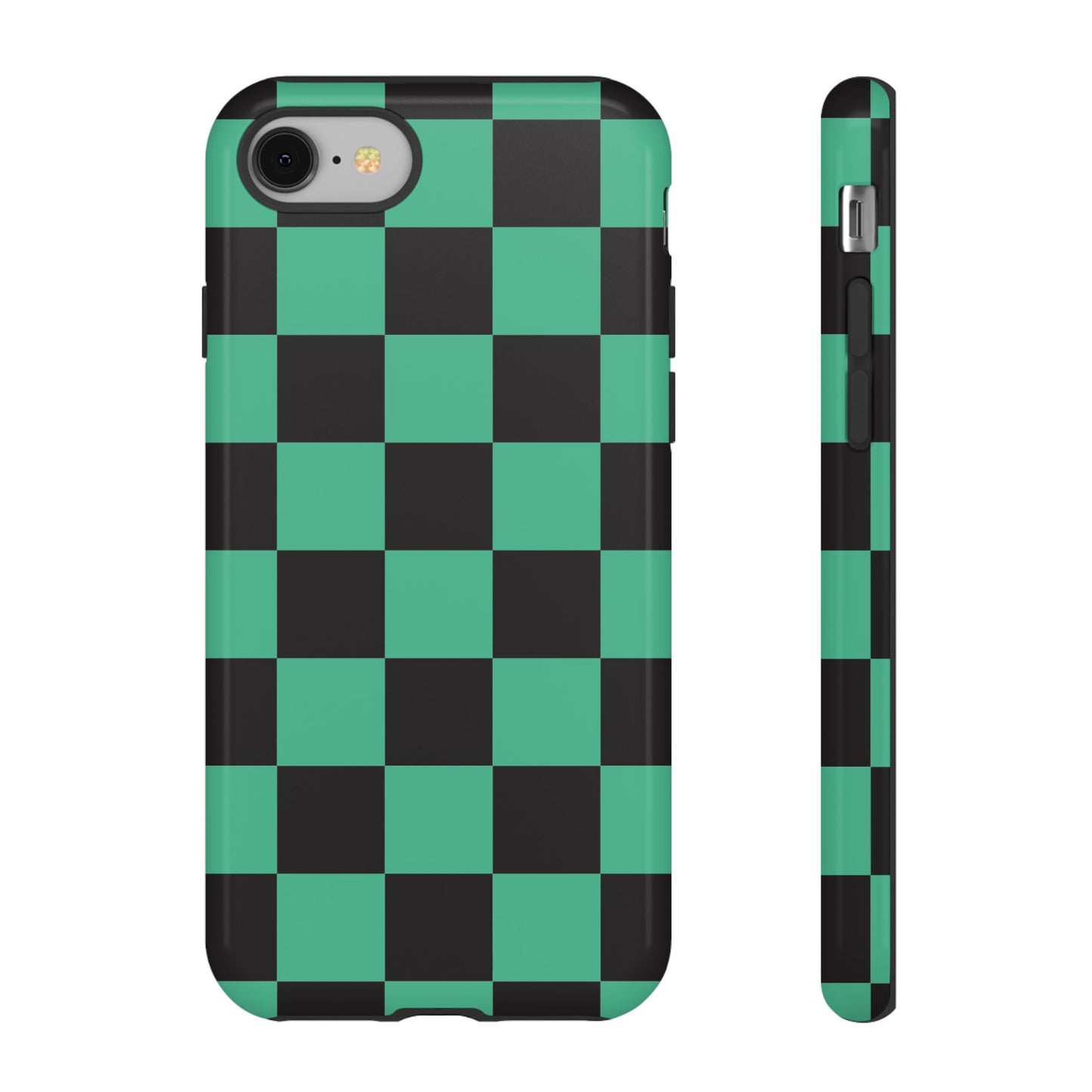 Tanjiro Checkerboard Tough Phone Case – Green & Black Protective Cover