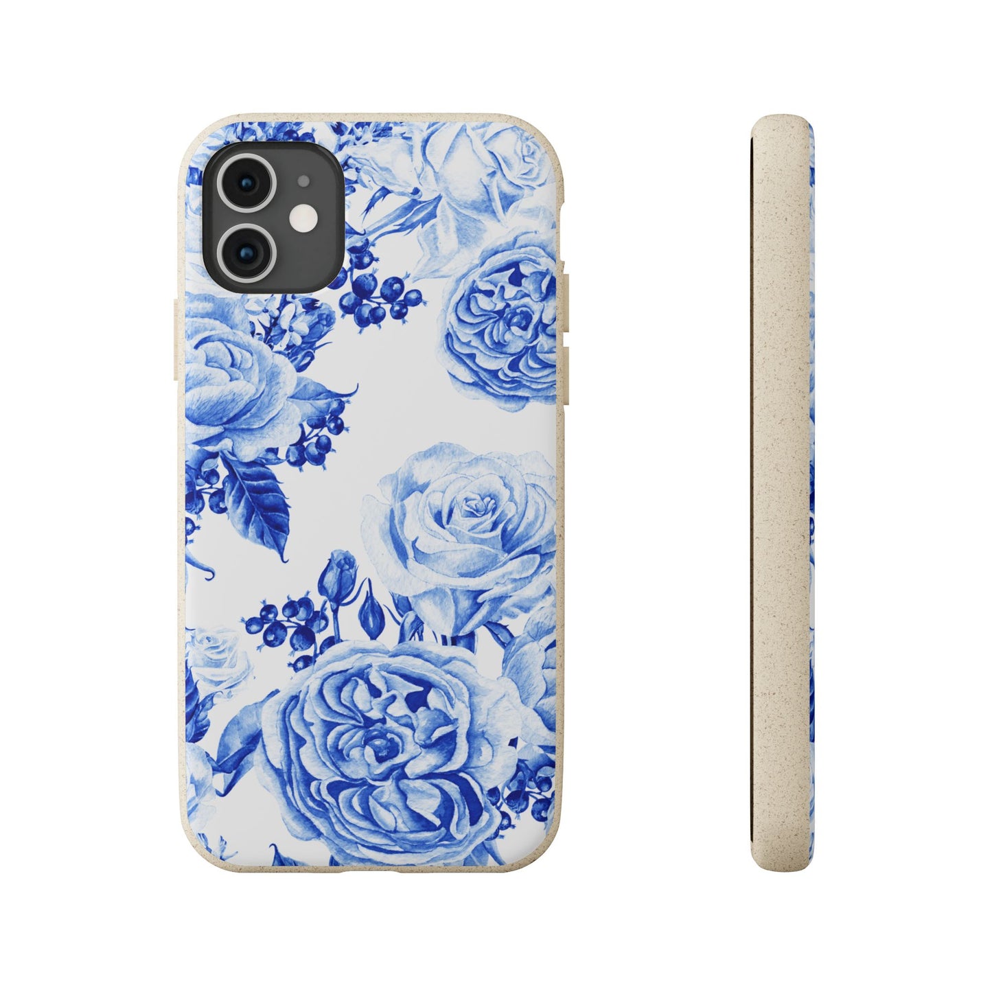 Blue Floral Biodegradable Eco-Friendly Phone Cover for Apple iPhone and Samsung Galaxy.