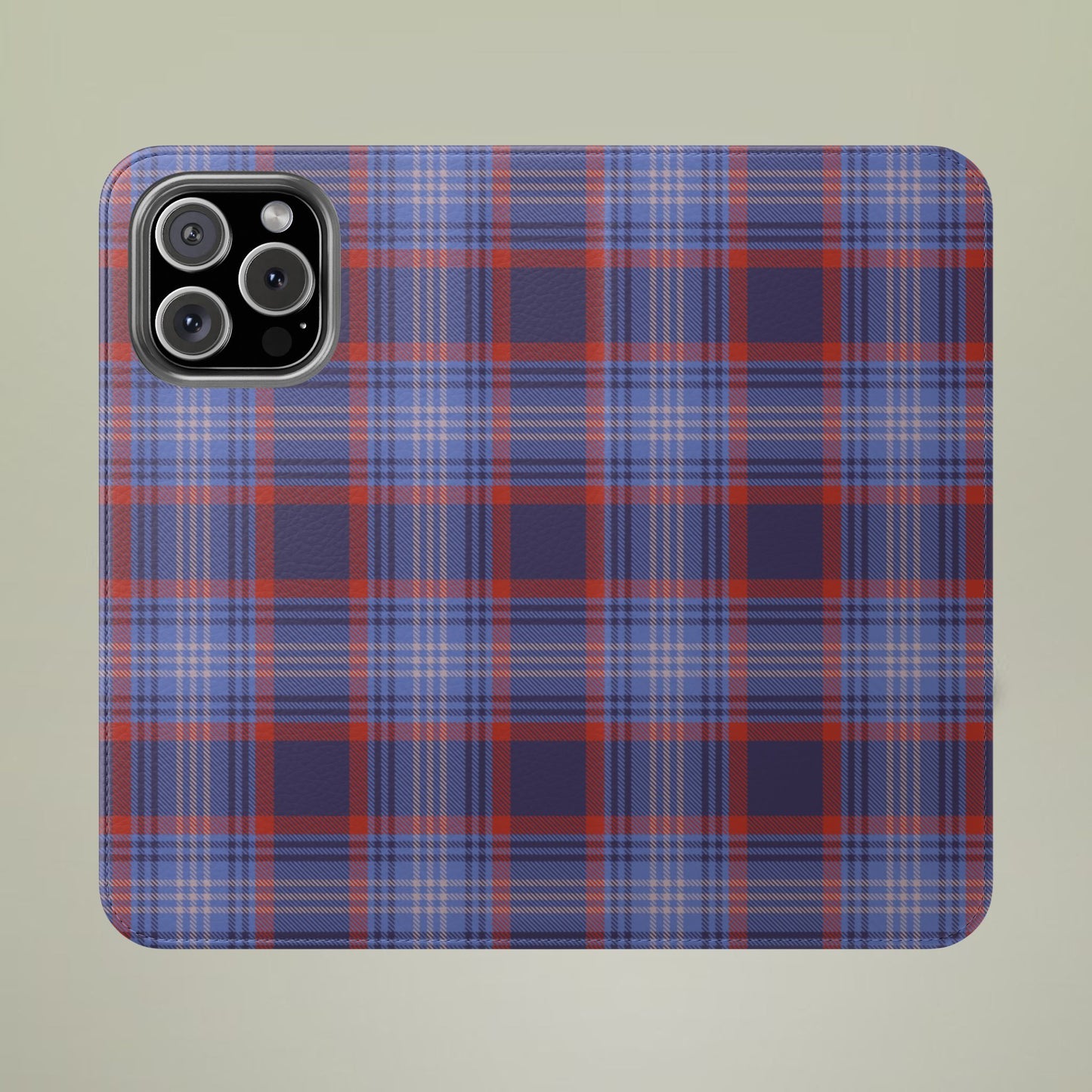 Tartan Flip Phone Case — Red & Purple Plaid Wallet Cover