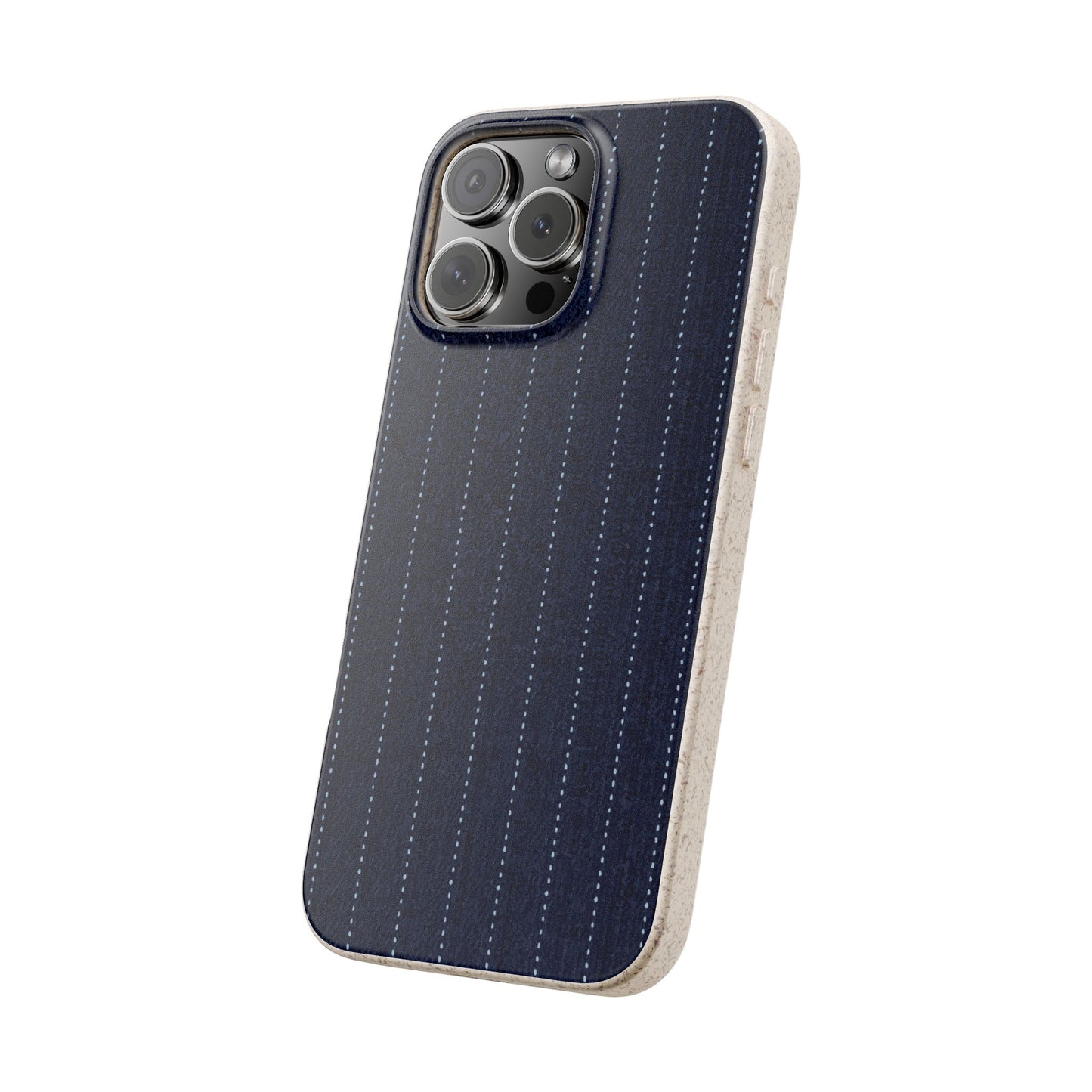 Biodegradable Pinstripe Phone Case — Eco-Friendly Navy Fabric Phone Cover for Apple iPhone and Samsung Galaxy.