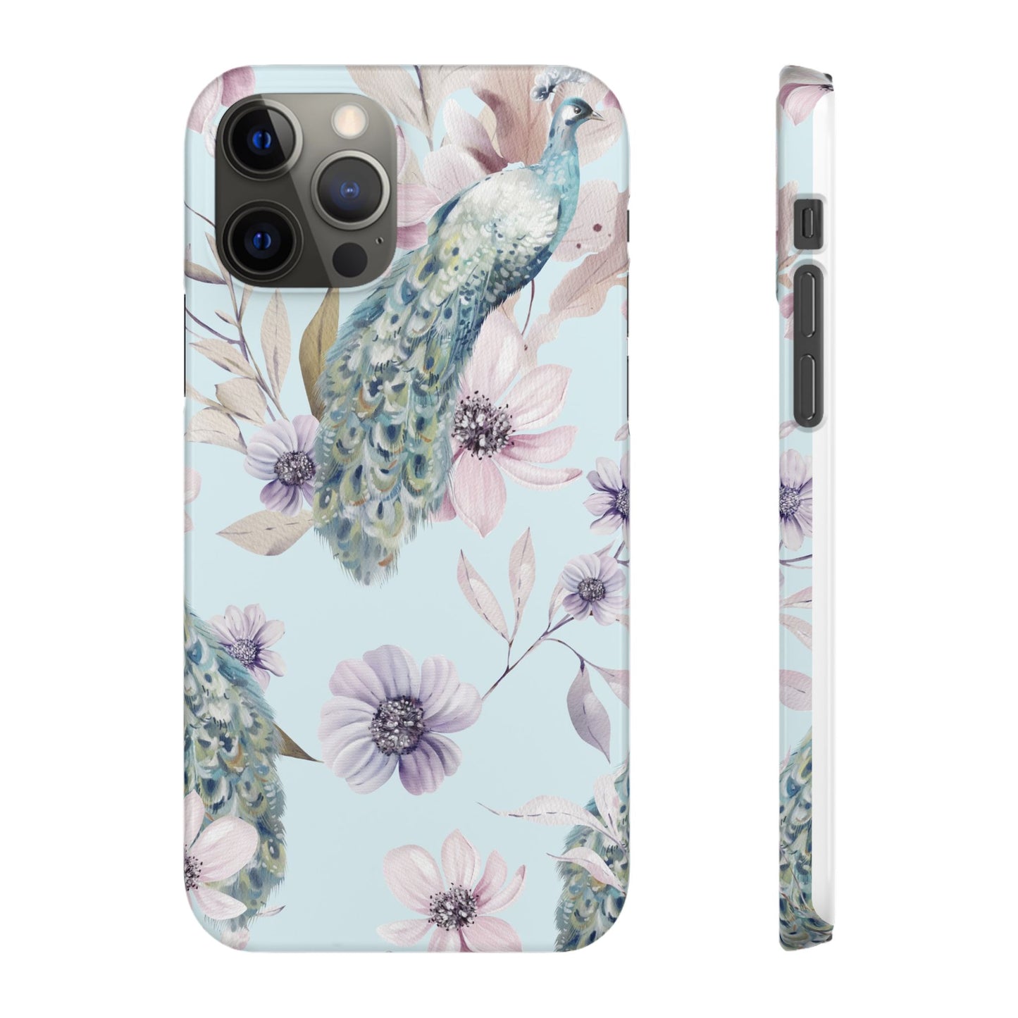 Watercolour Pastel Peacock Floral Snap Phone Case for Apple iPhone and Samsung Galaxy.