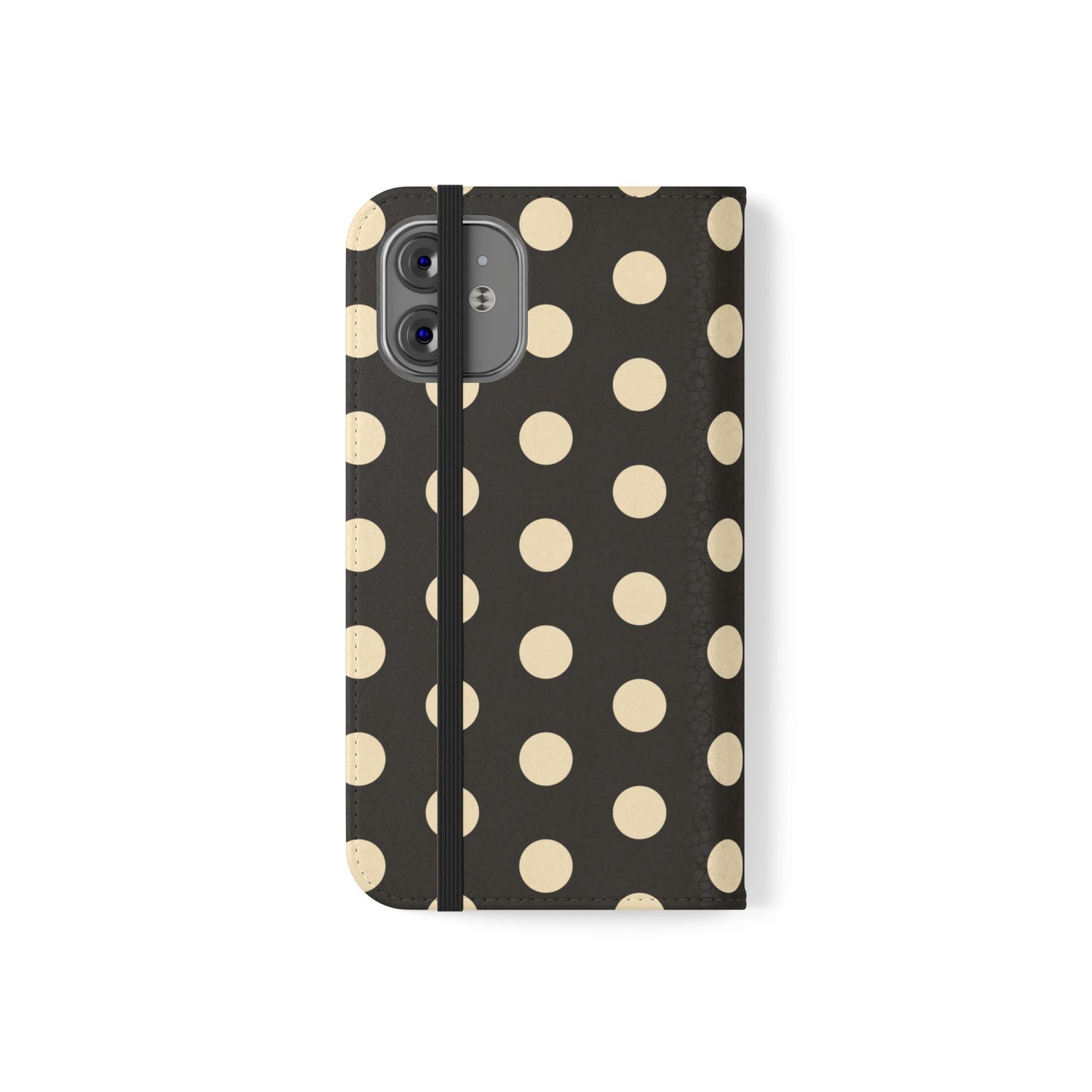Polka Dot Flip Phone Case – Retro Black & Cream Wallet Cover