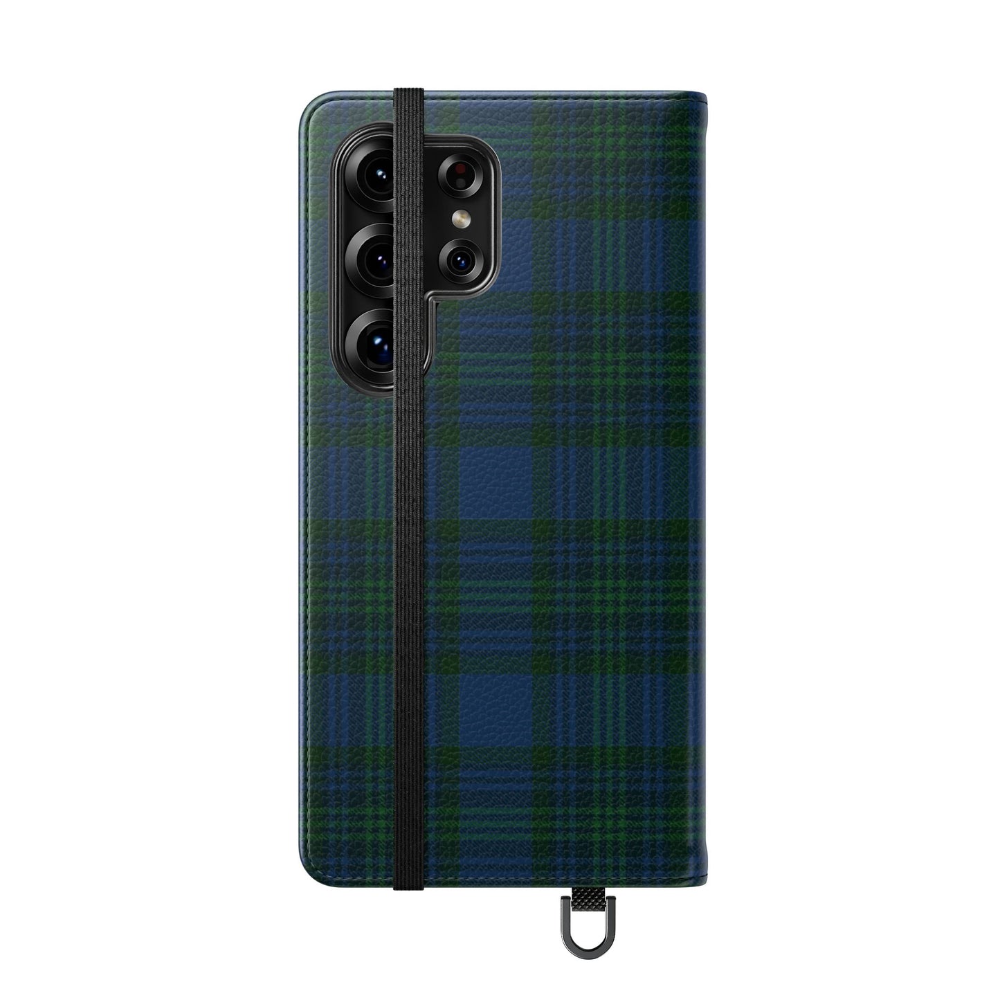 Tartan Flip Phone Case — Navy & Green Plaid Wallet Cover
