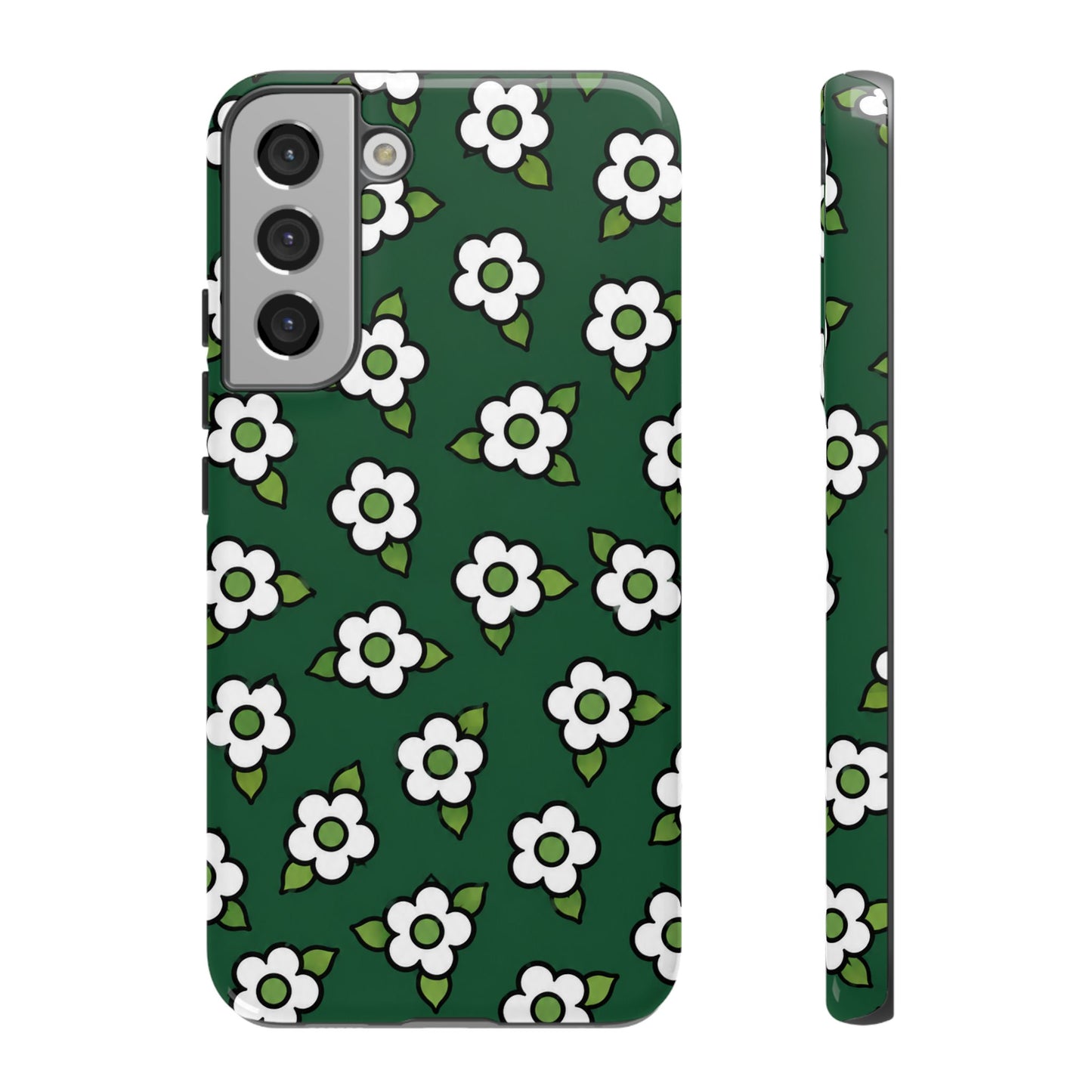 Floral Tough Case — Green White Daisy Protective Phone Cover