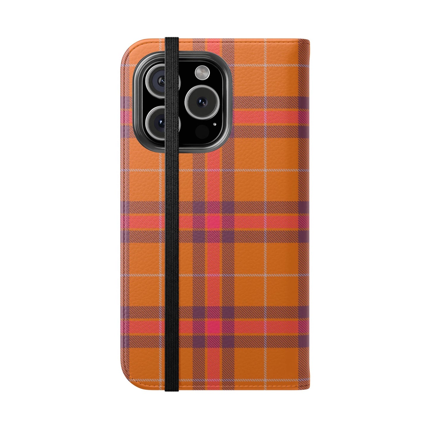 Tartan Flip Phone Case — Orange, Purple & Red Plaid Wallet Cover