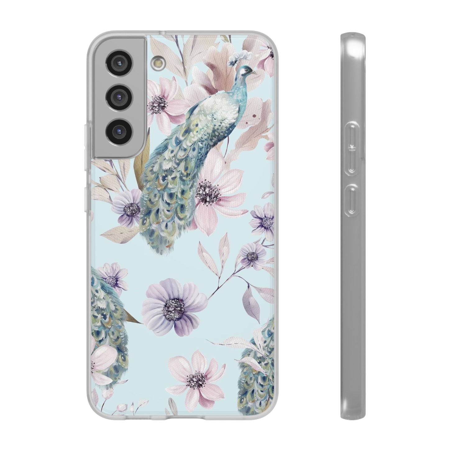 Peacock Floral Phone Case — Pastel Watercolor Bird Slim Case