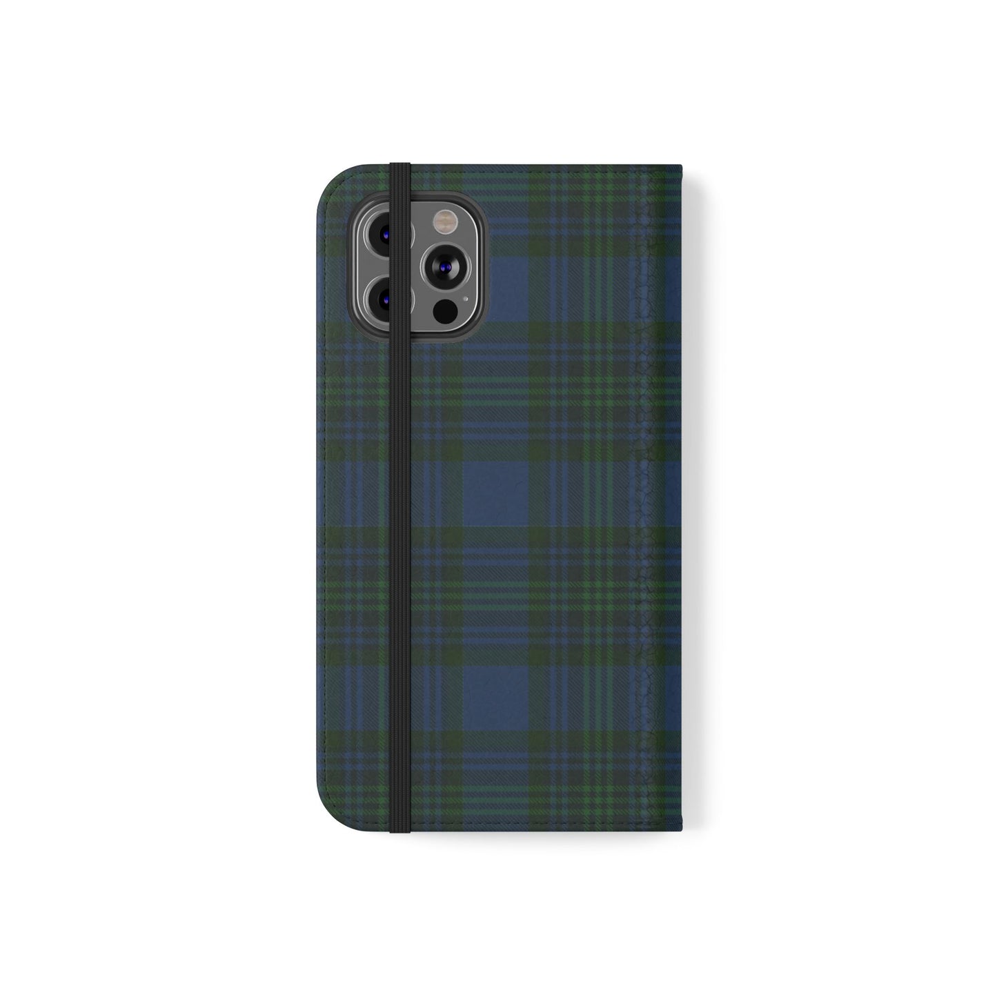 Tartan Flip Phone Case — Navy & Green Plaid Wallet Cover