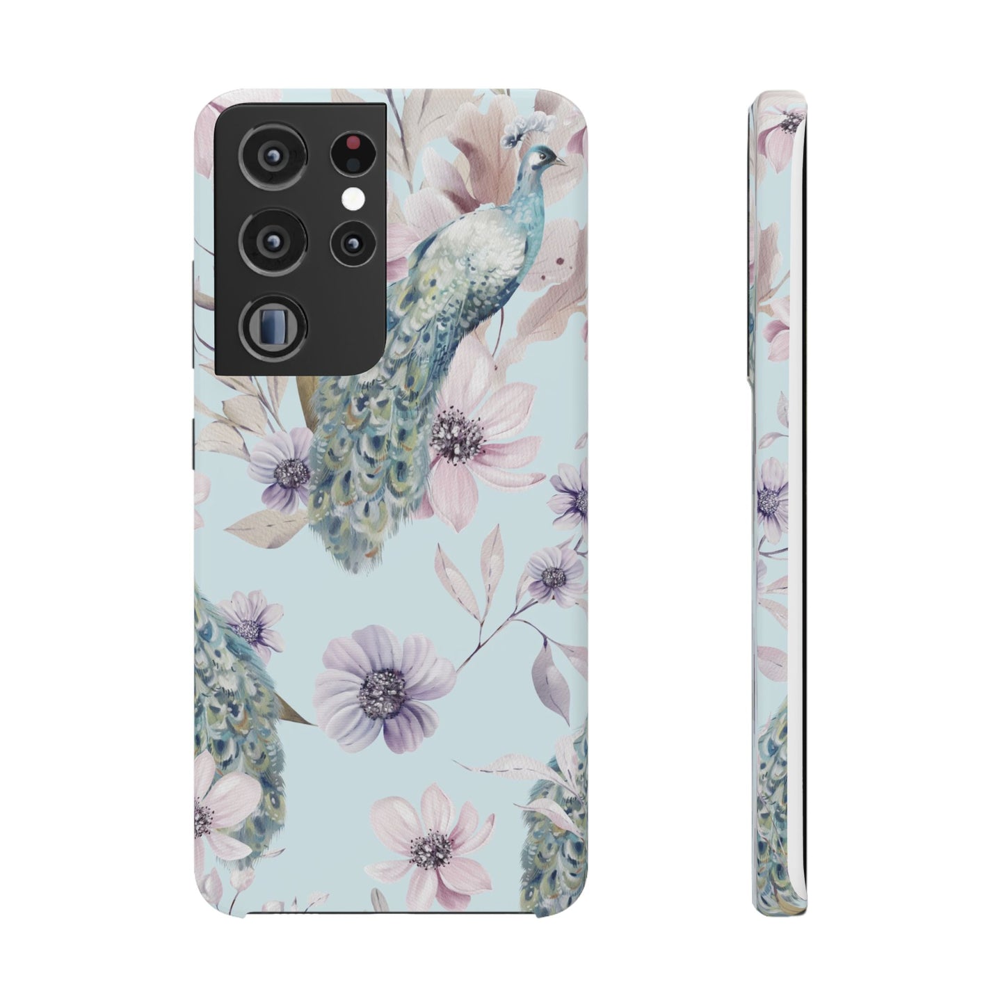 Watercolour Pastel Peacock Floral Snap Phone Case for Apple iPhone and Samsung Galaxy.