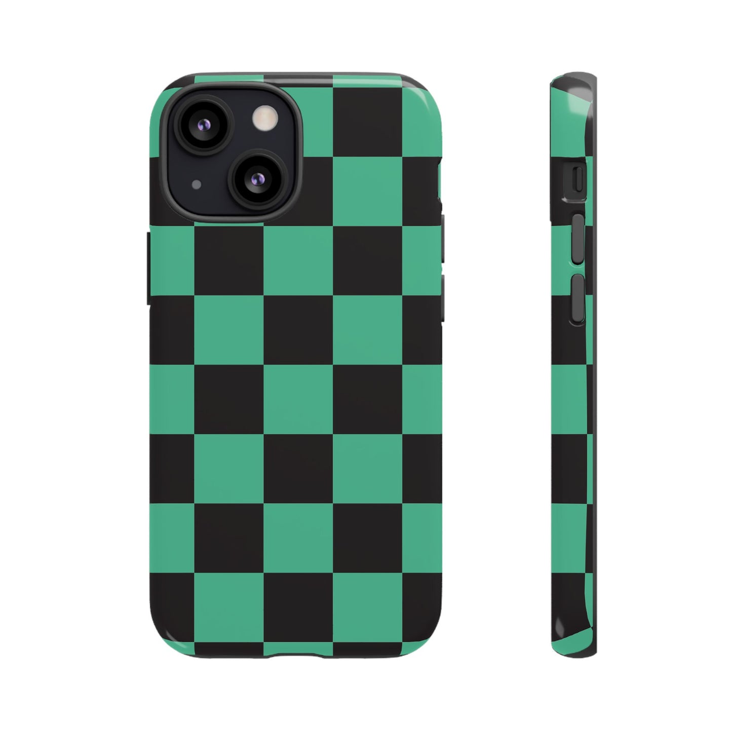 Tanjiro Checkerboard Tough Phone Case – Green & Black Protective Cover