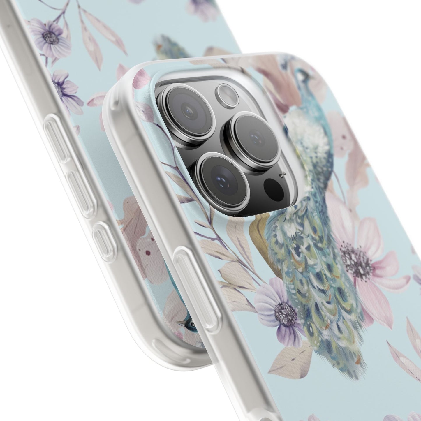 Pastel Peacock Watercolor Protective Flexi Case for Apple iPhone, Samsung Galaxy.