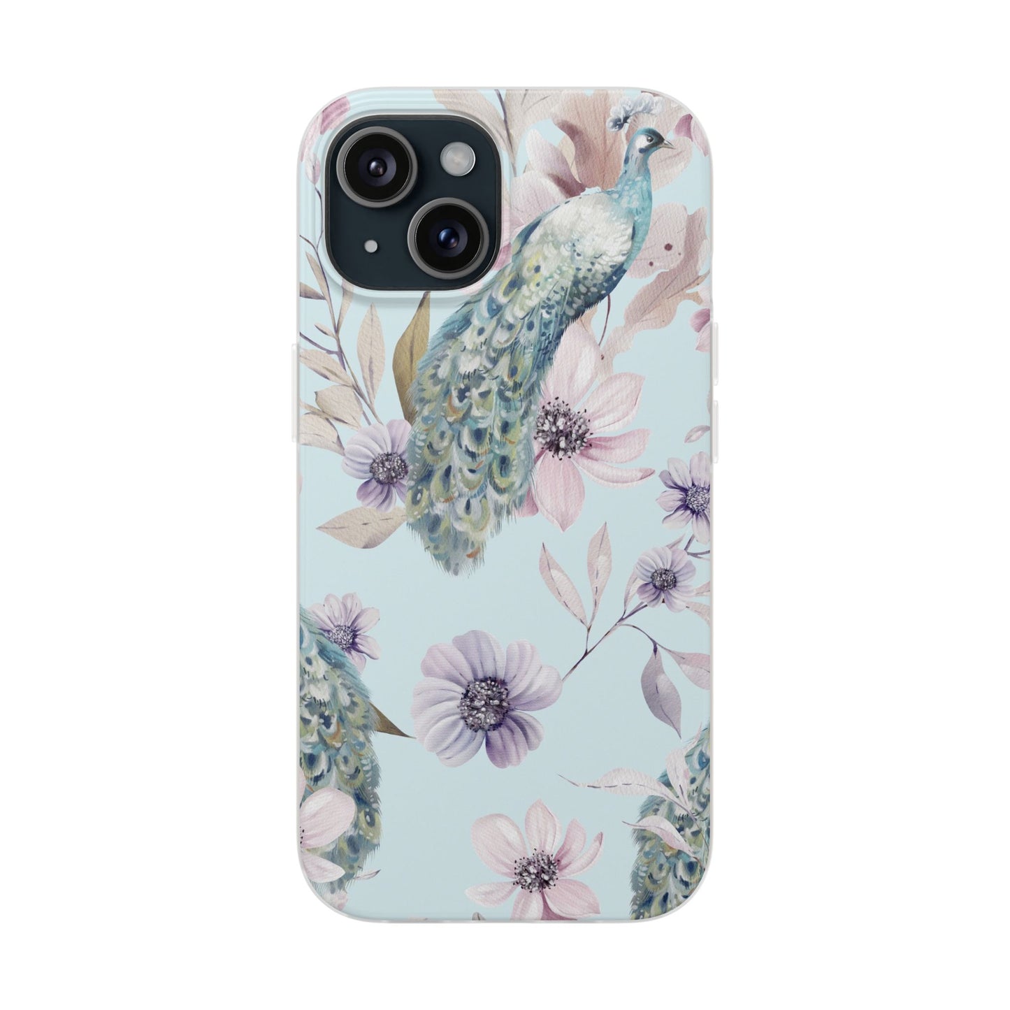 Peacock Floral Phone Case — Pastel Watercolor Bird Slim Case