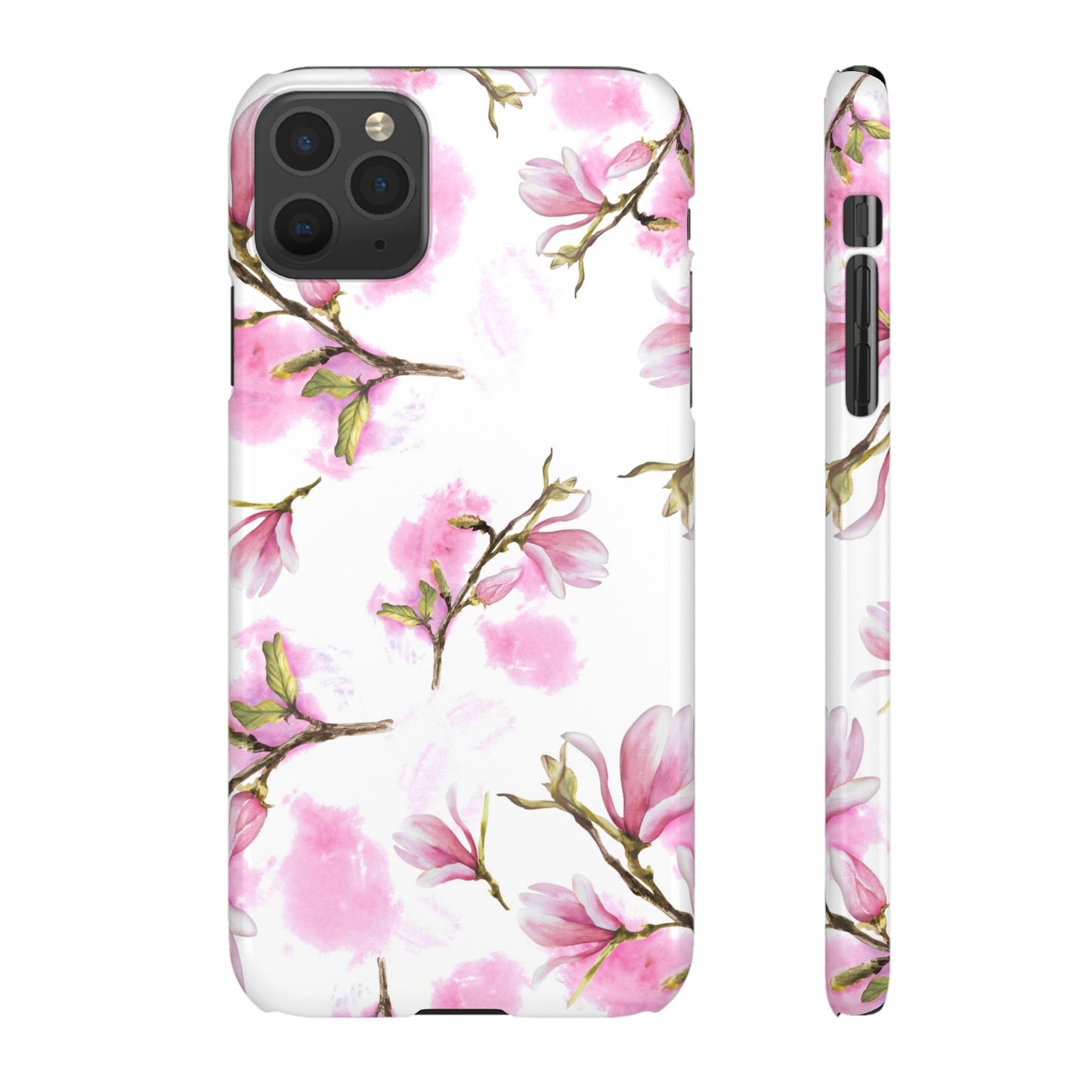 Floral Magnolia Slim Phone Case – Pink Watercolor Snap Case for Apple iPhone and Samsung Galaxy.