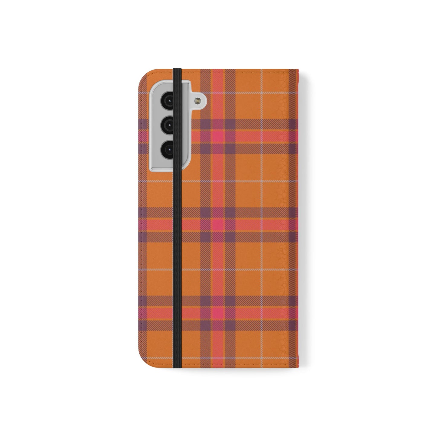 Tartan Flip Phone Case — Orange, Purple & Red Plaid Wallet Cover