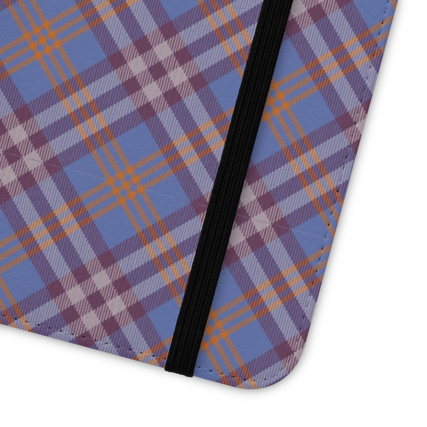 Tartan Flip Phone Case — Violet & Orange Plaid Wallet Cover