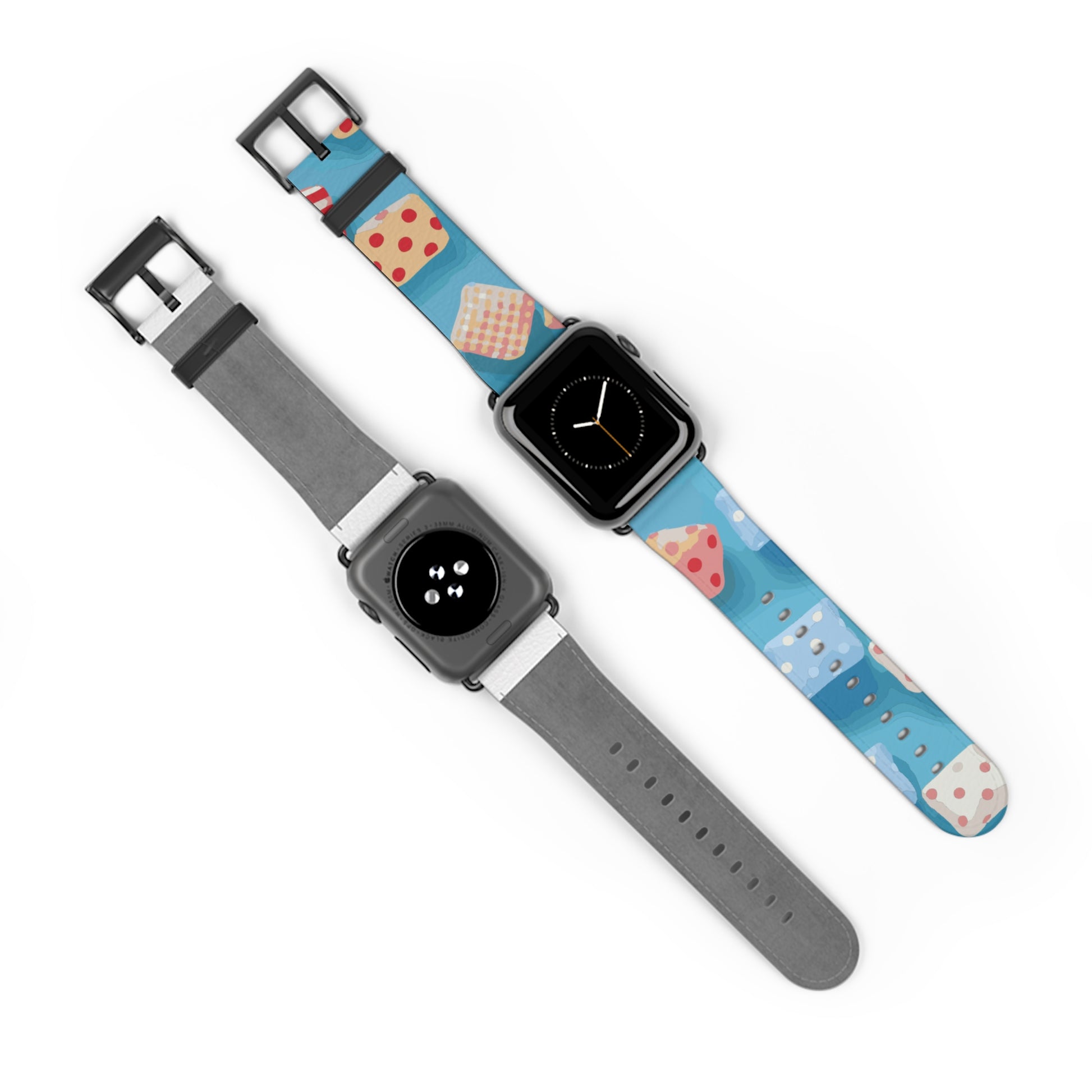 Apple Watch strap in colourful candy style, bright chequered pattern, fun accessory for everyday wear, faux-leather band