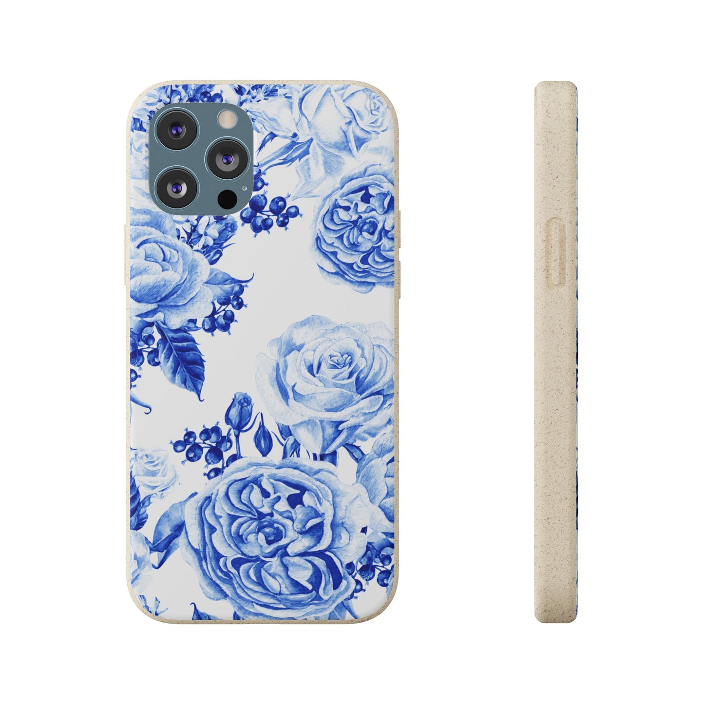 Blue Floral Biodegradable Eco-Friendly Phone Cover for Apple iPhone and Samsung Galaxy.
