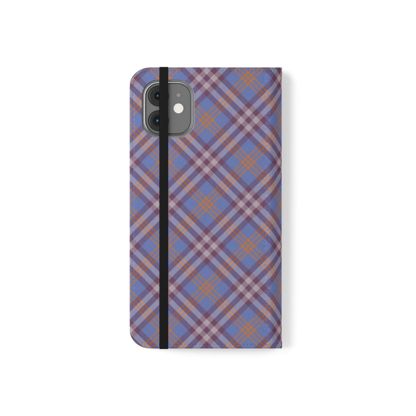 Tartan Flip Phone Case — Violet & Orange Plaid Wallet Cover