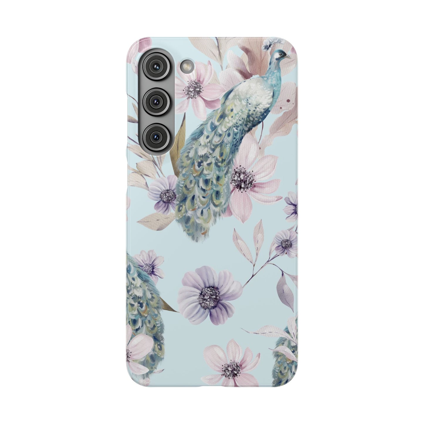 Watercolour Pastel Peacock Floral Snap Phone Case for Apple iPhone and Samsung Galaxy.