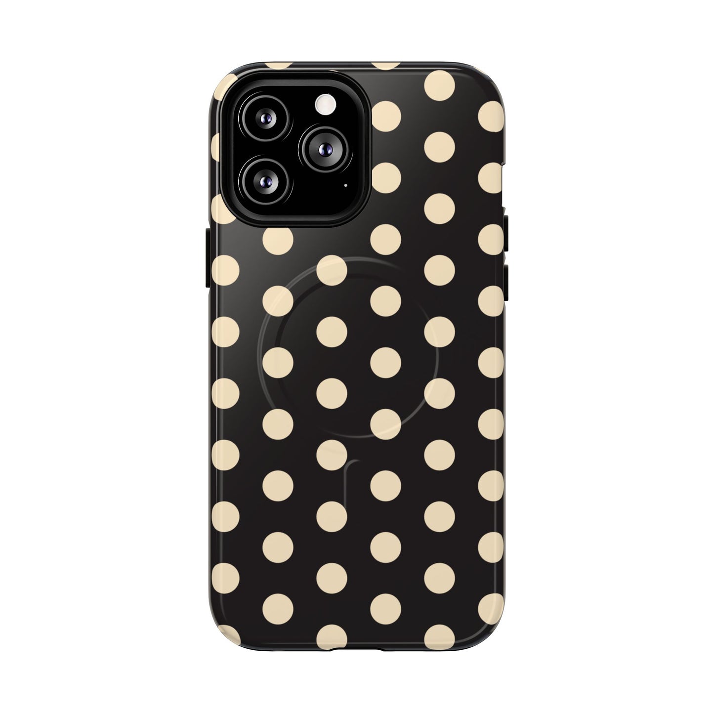 Polka Dot Magnetic Phone Case – Black & Cream Retro Spot Pattern