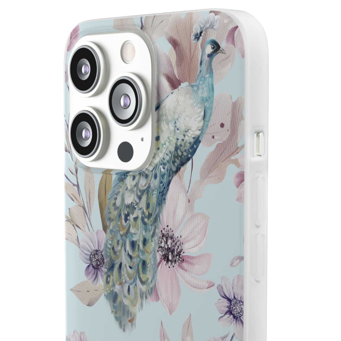 Peacock Floral Phone Case — Pastel Watercolor Bird Slim Case
