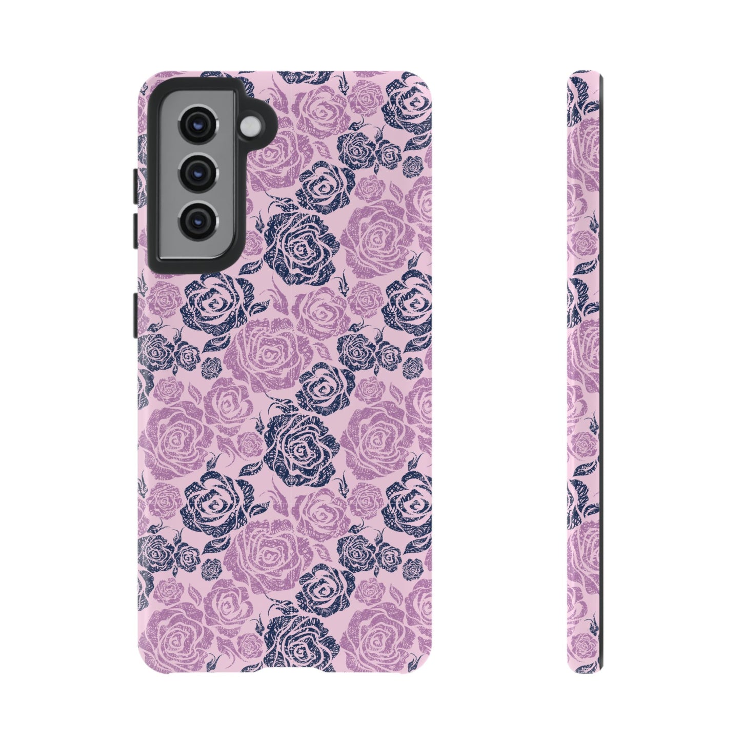 Floral Rose Tough Phone Case — Pink & Slate Rose Pattern
