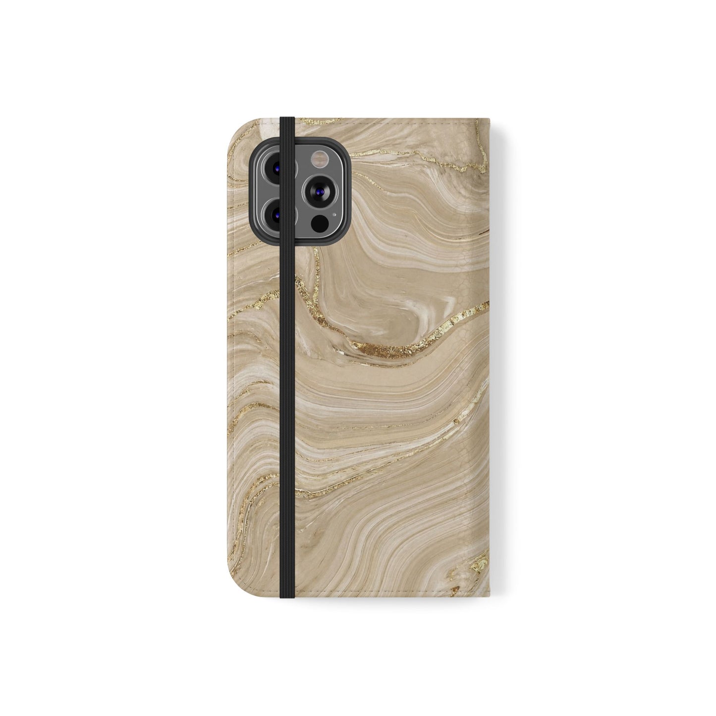 Marble Beige Flip Phone Case – Stylish Wallet Phone Cover with Card Slots