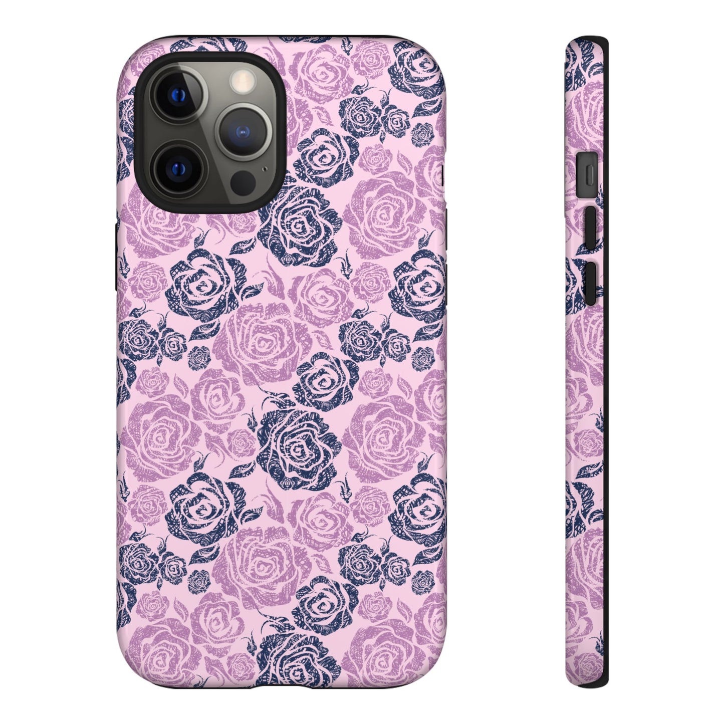 Floral Rose Tough Phone Case — Pink & Slate Rose Pattern
