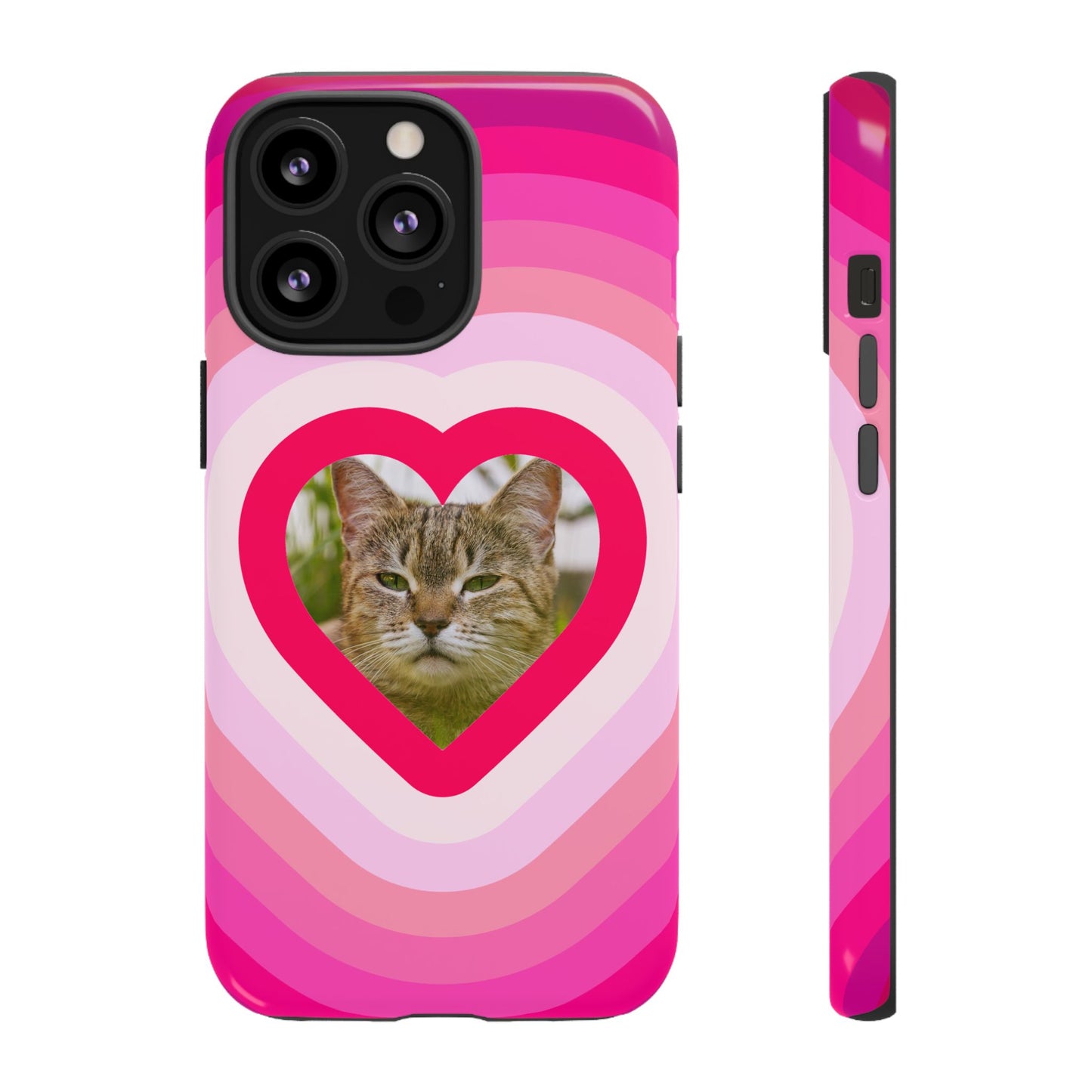 Single Image Personalised  Heart Photo Phone Case – Pink Gradient Love Tough Case for Apple iPhone, Samsung Galaxy and Google Pixel.